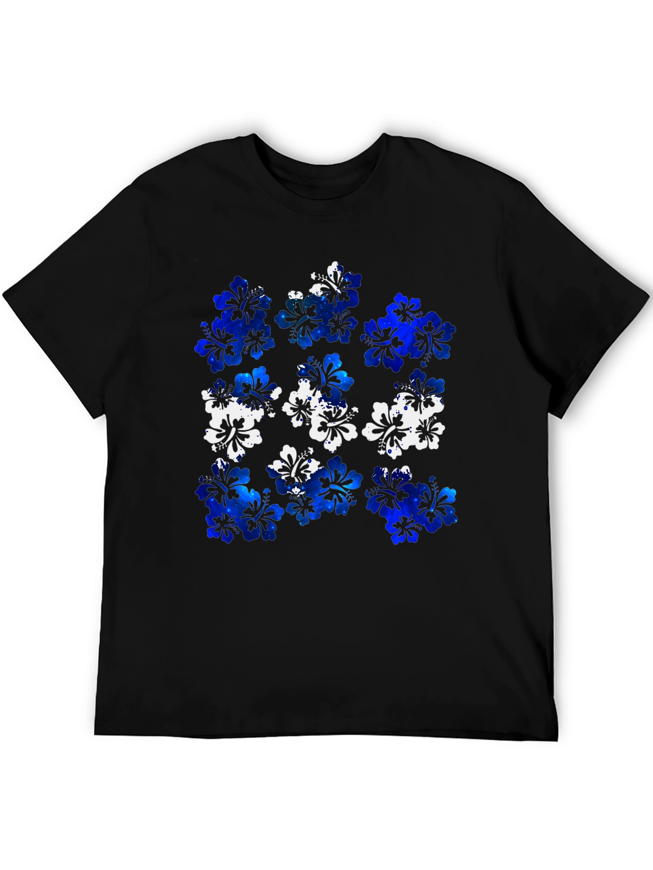 Hibiscus Floral Print Mens Black T-Shirt