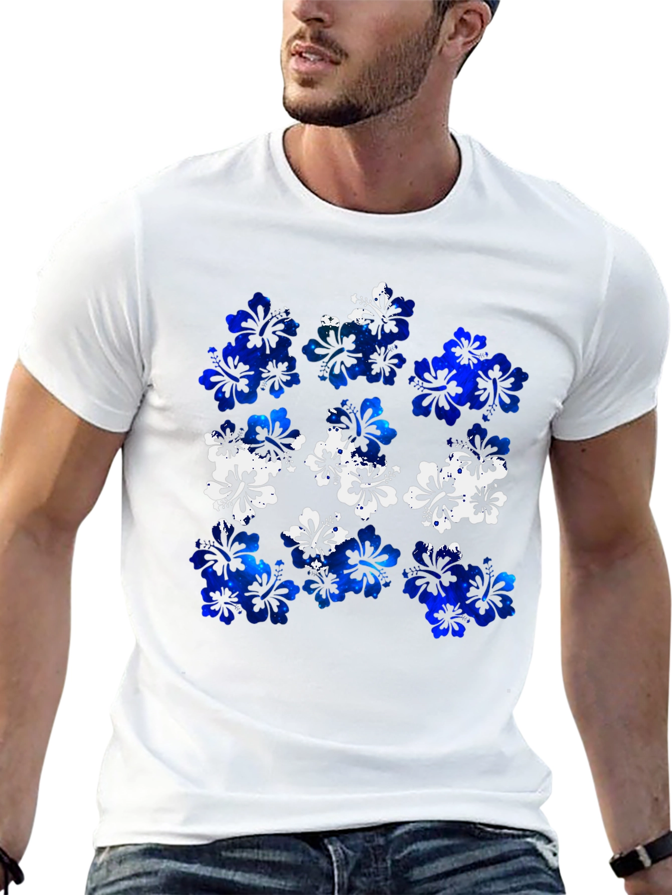Hibiscus Floral Print Mens Black T-Shirt