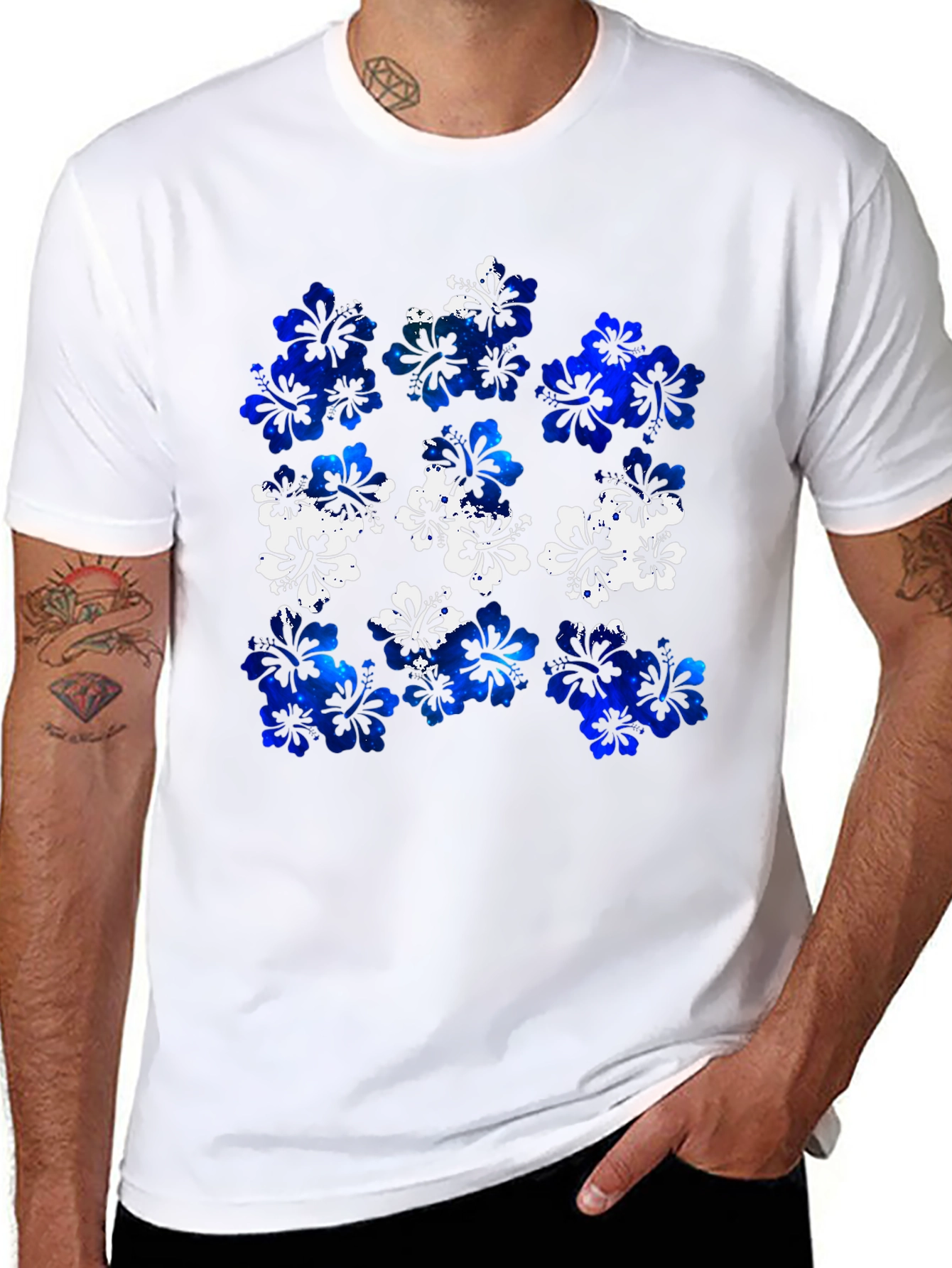 Hibiscus Floral Print Mens Black T-Shirt