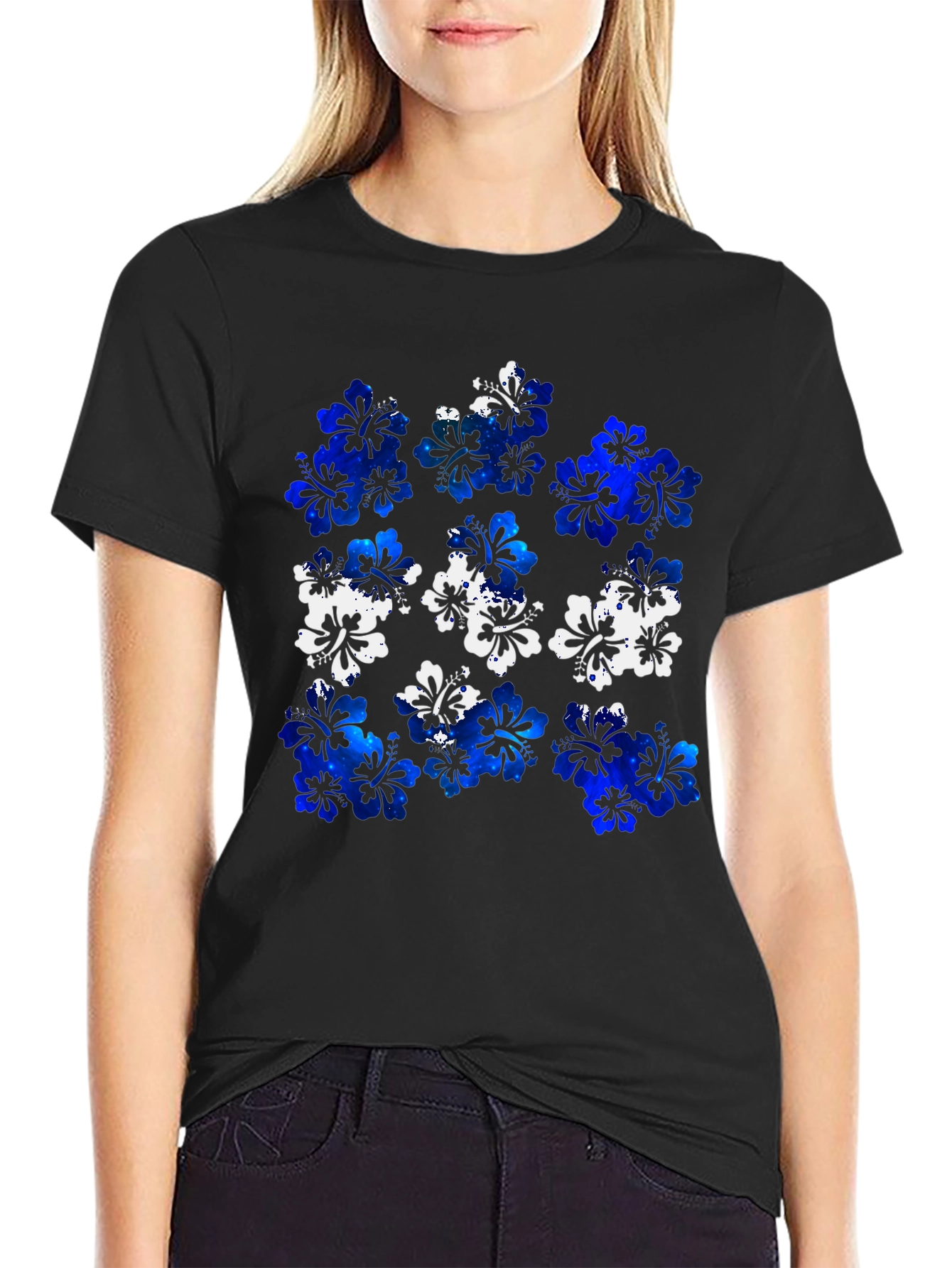 Hibiscus Floral Print Mens Black T-Shirt