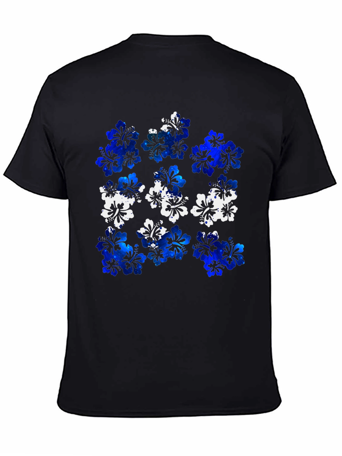 Hibiscus Floral Print Mens Black T-Shirt