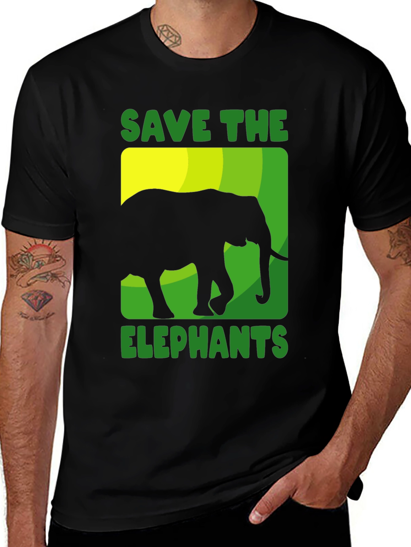 Save the Elephants Graphic Tee - Black Cotton T-Shirt