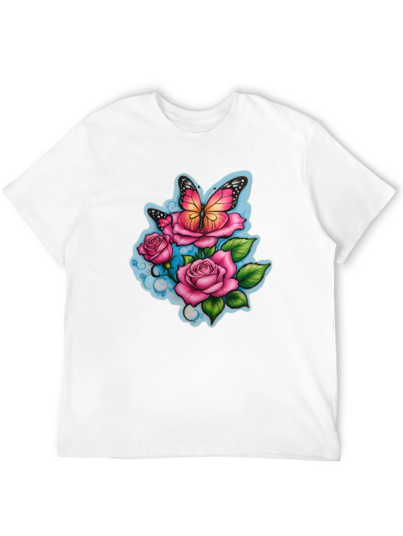 Butterfly & Roses Graphic Black T-Shirt