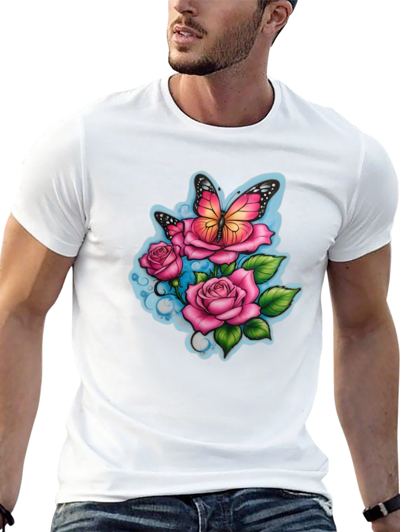 Butterfly & Roses Graphic Black T-Shirt