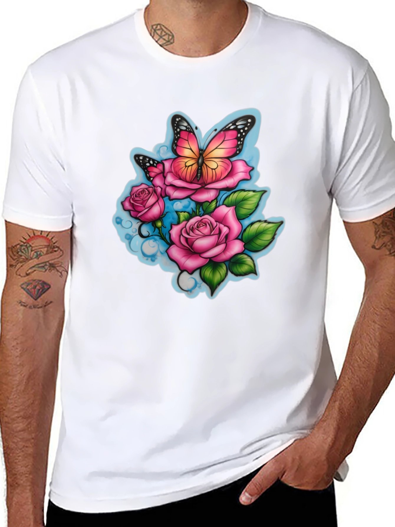 Butterfly & Roses Graphic Black T-Shirt