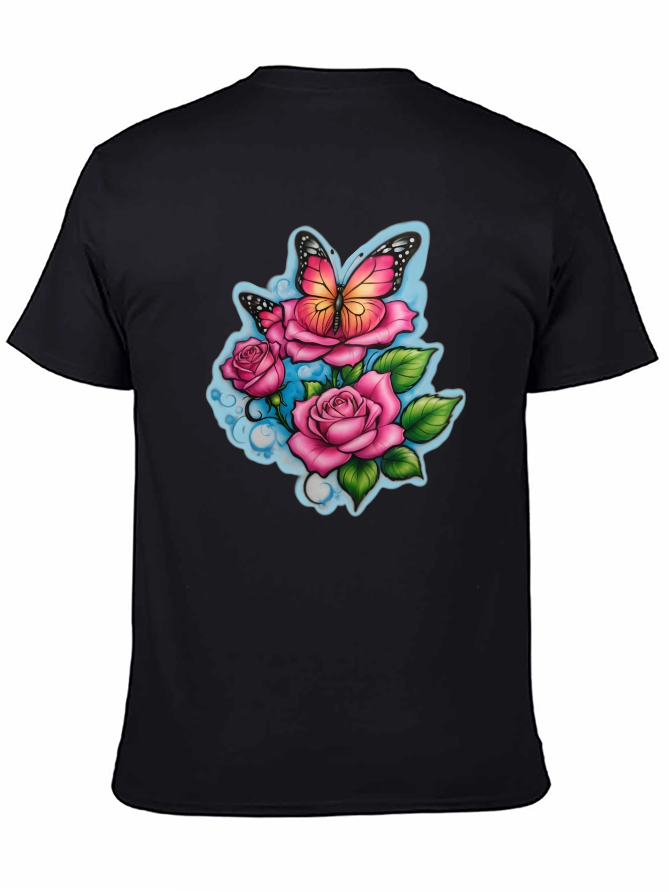 Butterfly & Roses Graphic Black T-Shirt