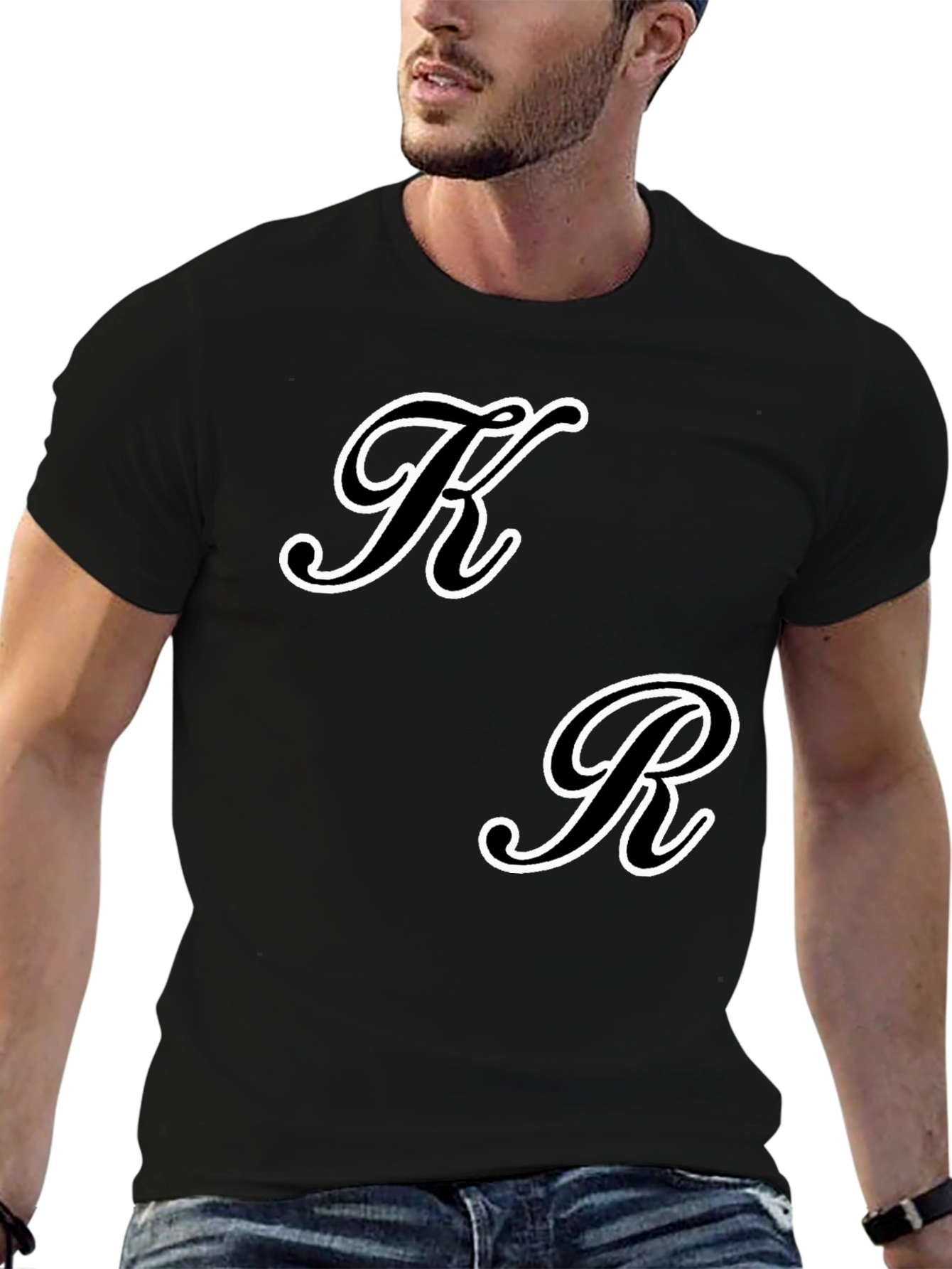 Black T-Shirt with Initial Design - K & R