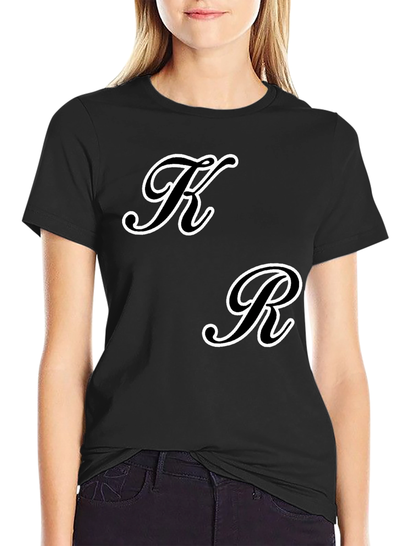 Black T-Shirt with Initial Design - K & R