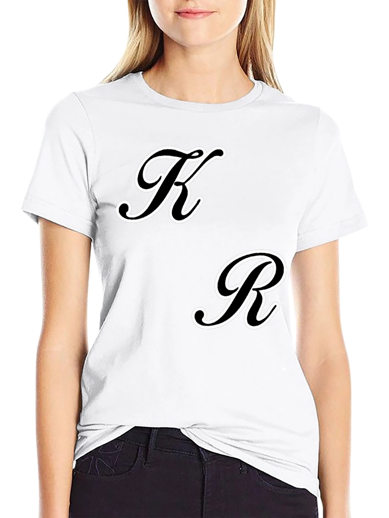 Black T-Shirt with Initial Design - K & R