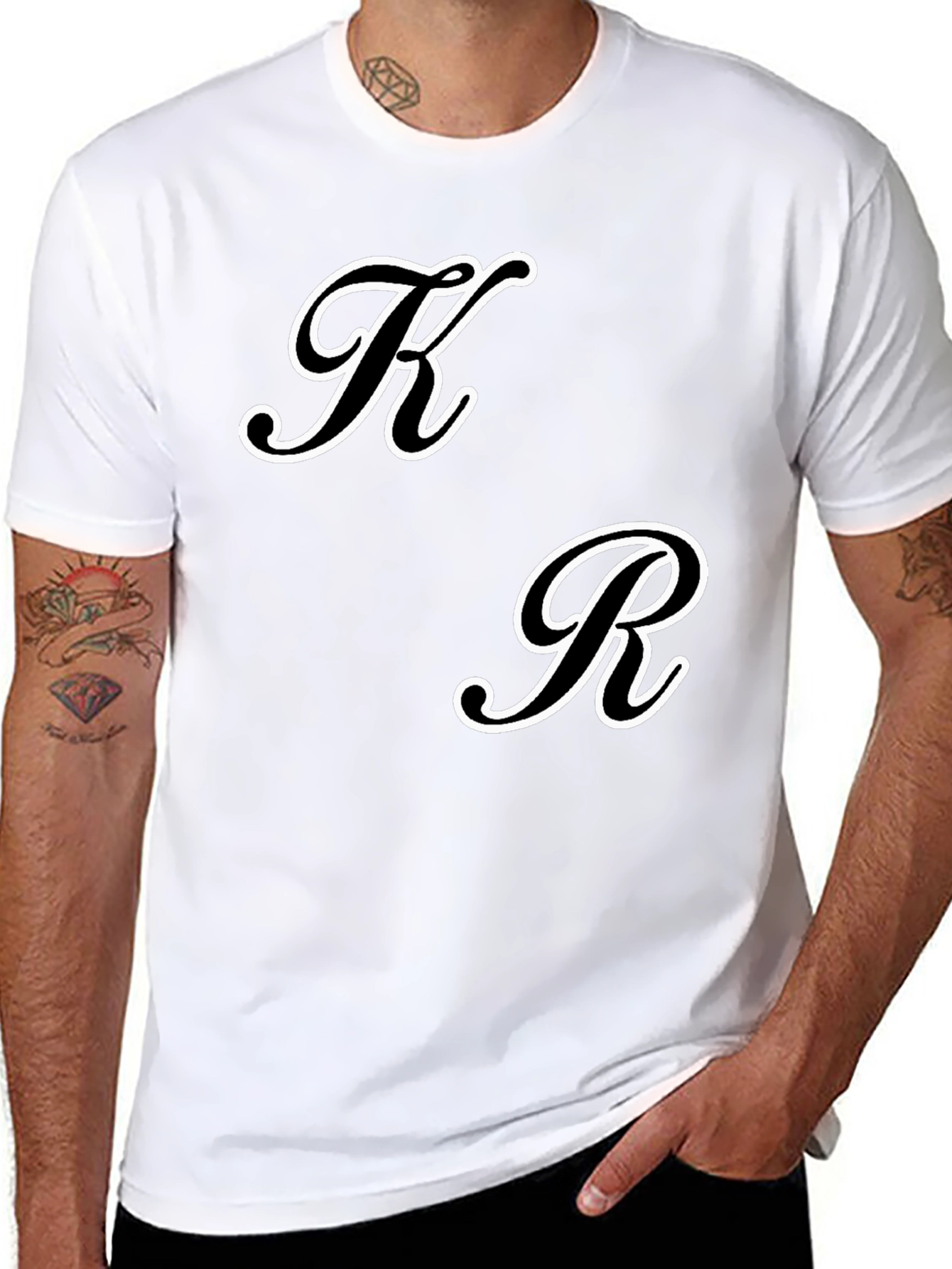 Black T-Shirt with Initial Design - K & R