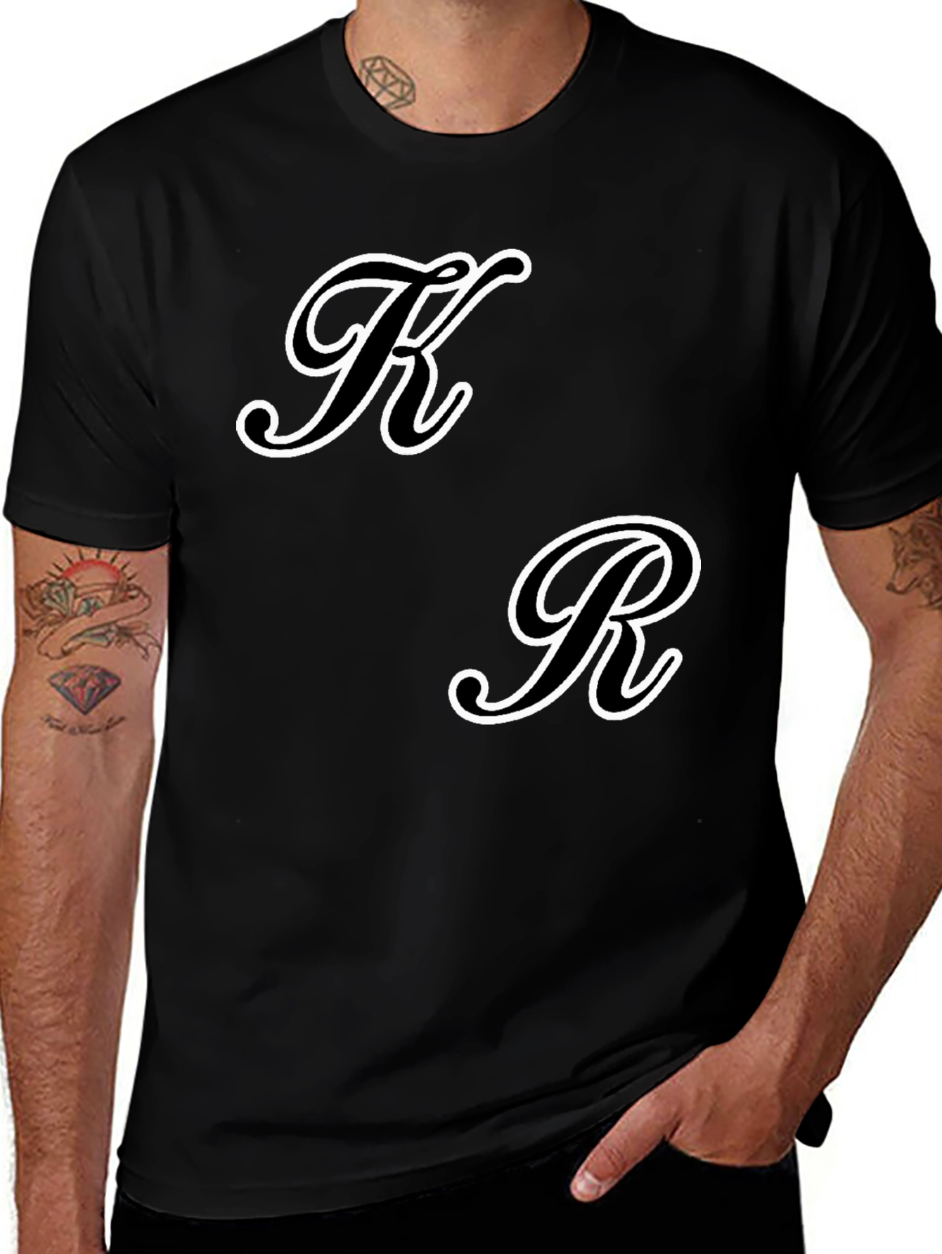 Black T-Shirt with Initial Design - K & R