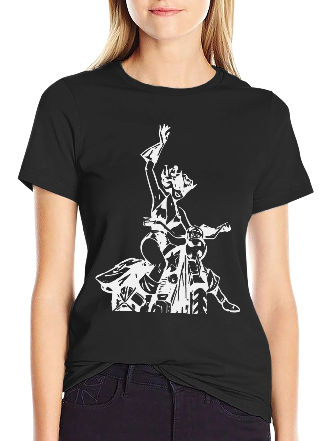 Black T-Shirt with Biker Girl Graphic
