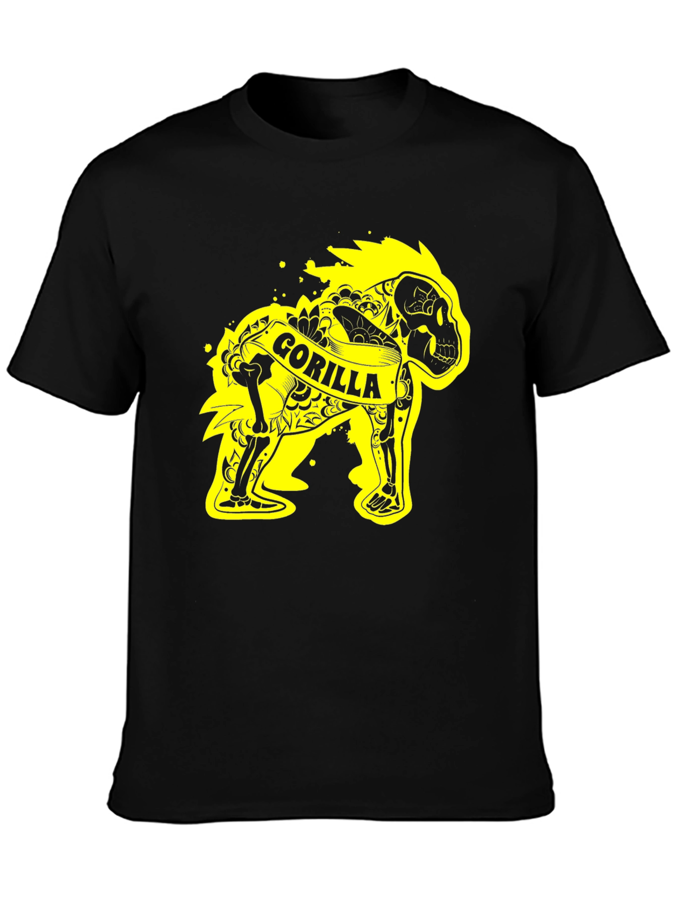 Gorilla Skeleton Graphic Tee - Black Cotton T-Shirt