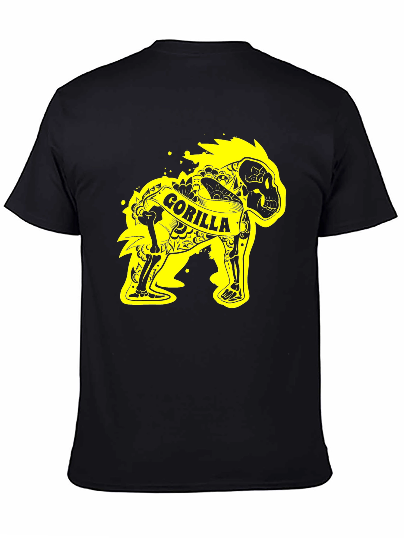 Gorilla Skeleton Graphic Tee - Black Cotton T-Shirt