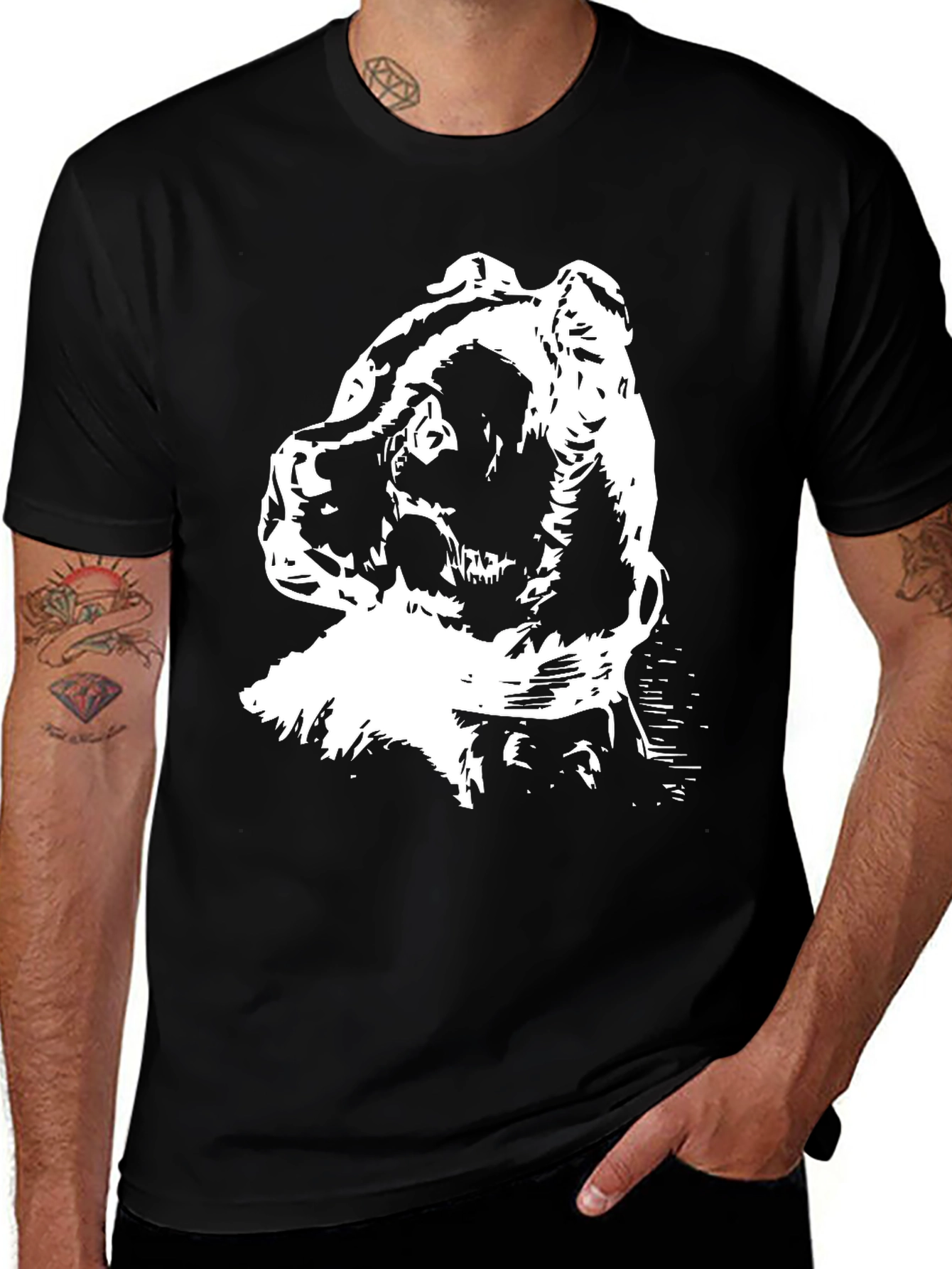 Abstract Bear Graphic Print Black T-Shirt