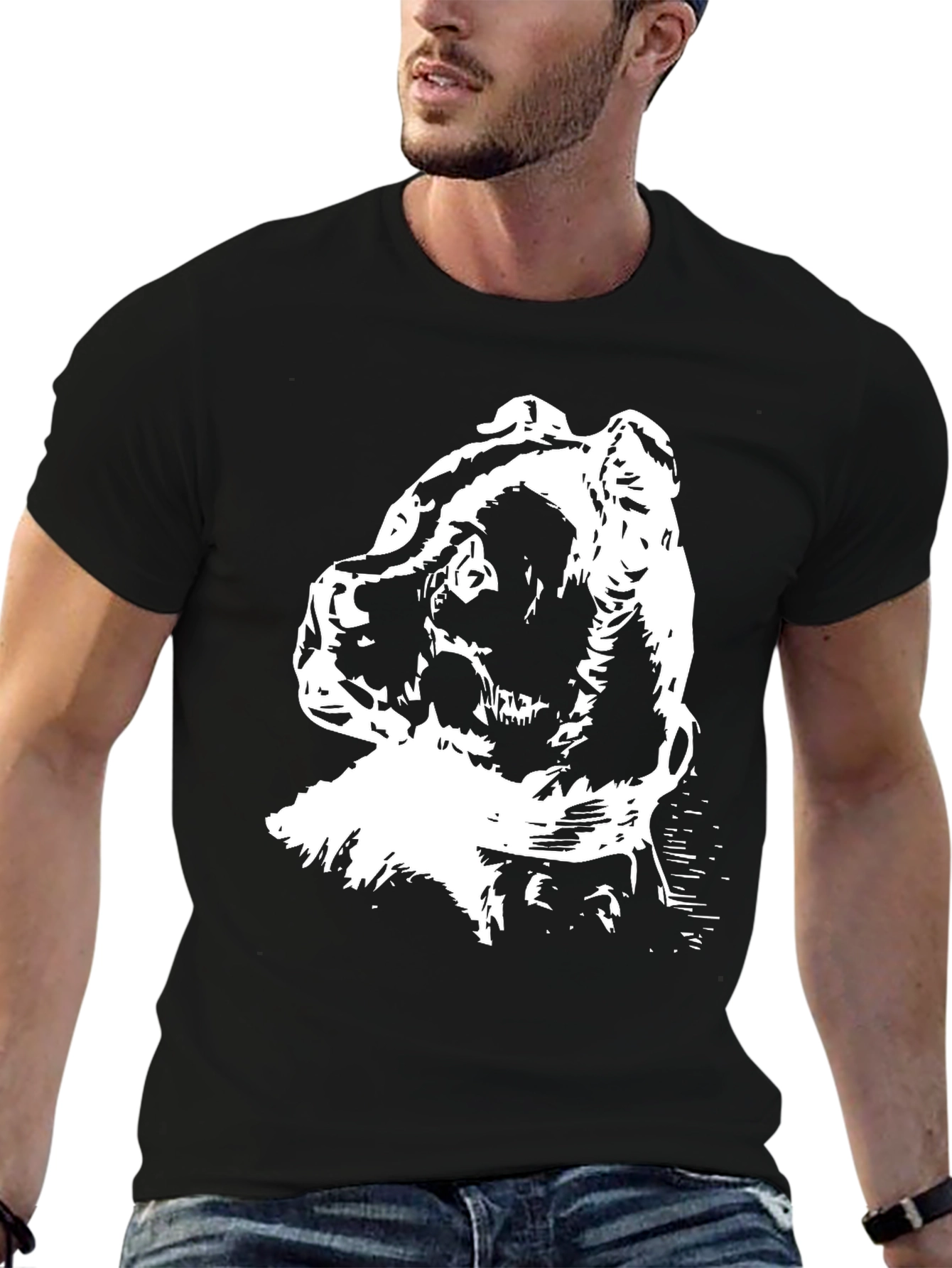 Abstract Bear Graphic Print Black T-Shirt
