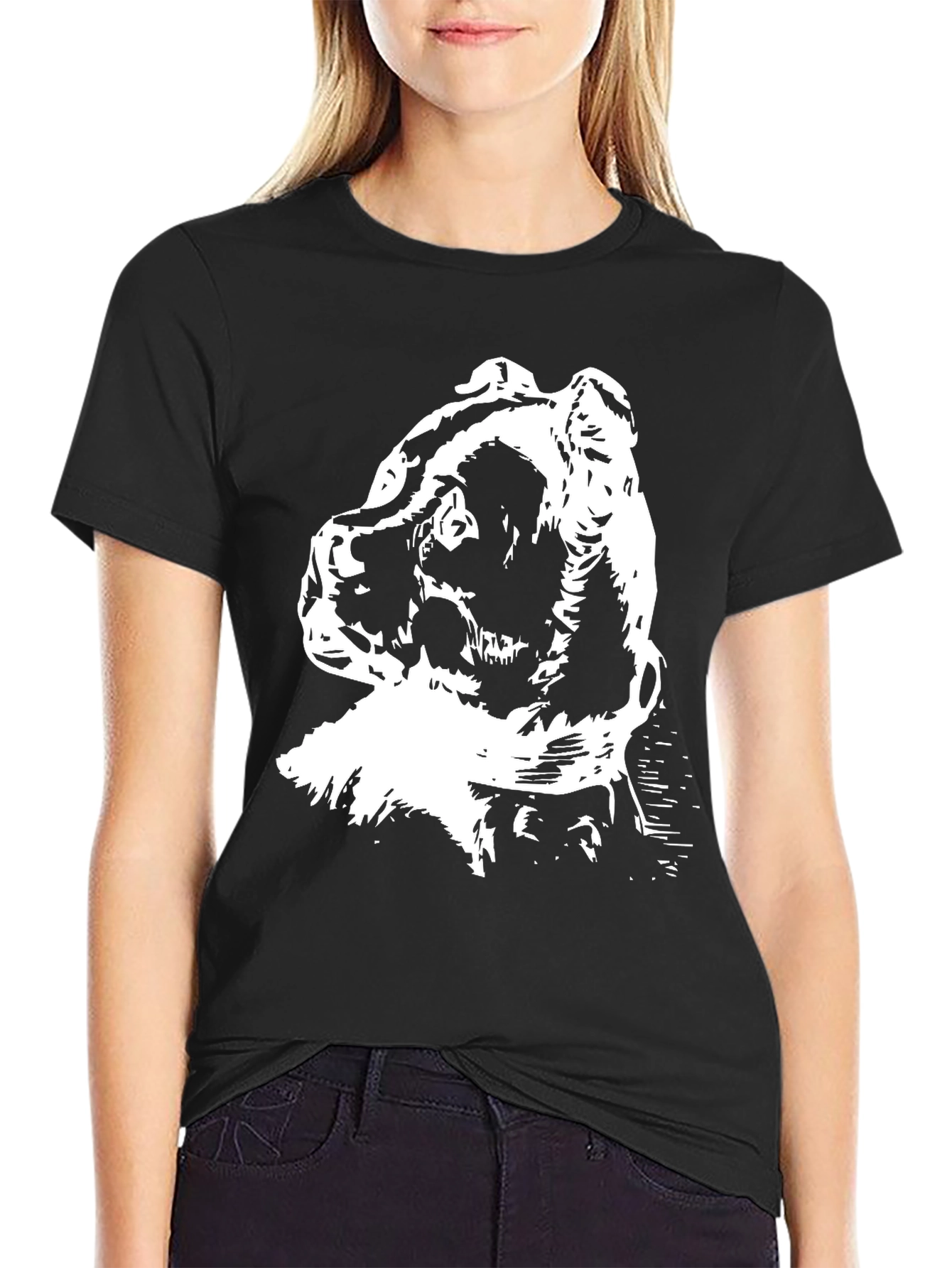 Abstract Bear Graphic Print Black T-Shirt