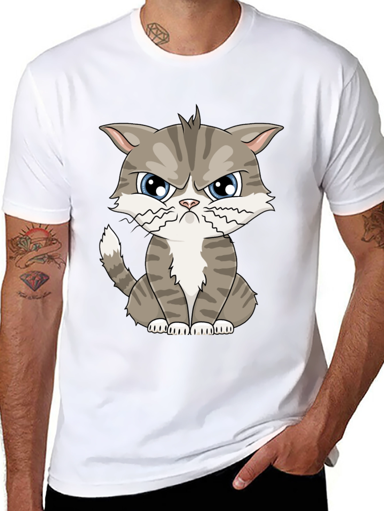 Grumpy Cat Cartoon T-Shirt - Black