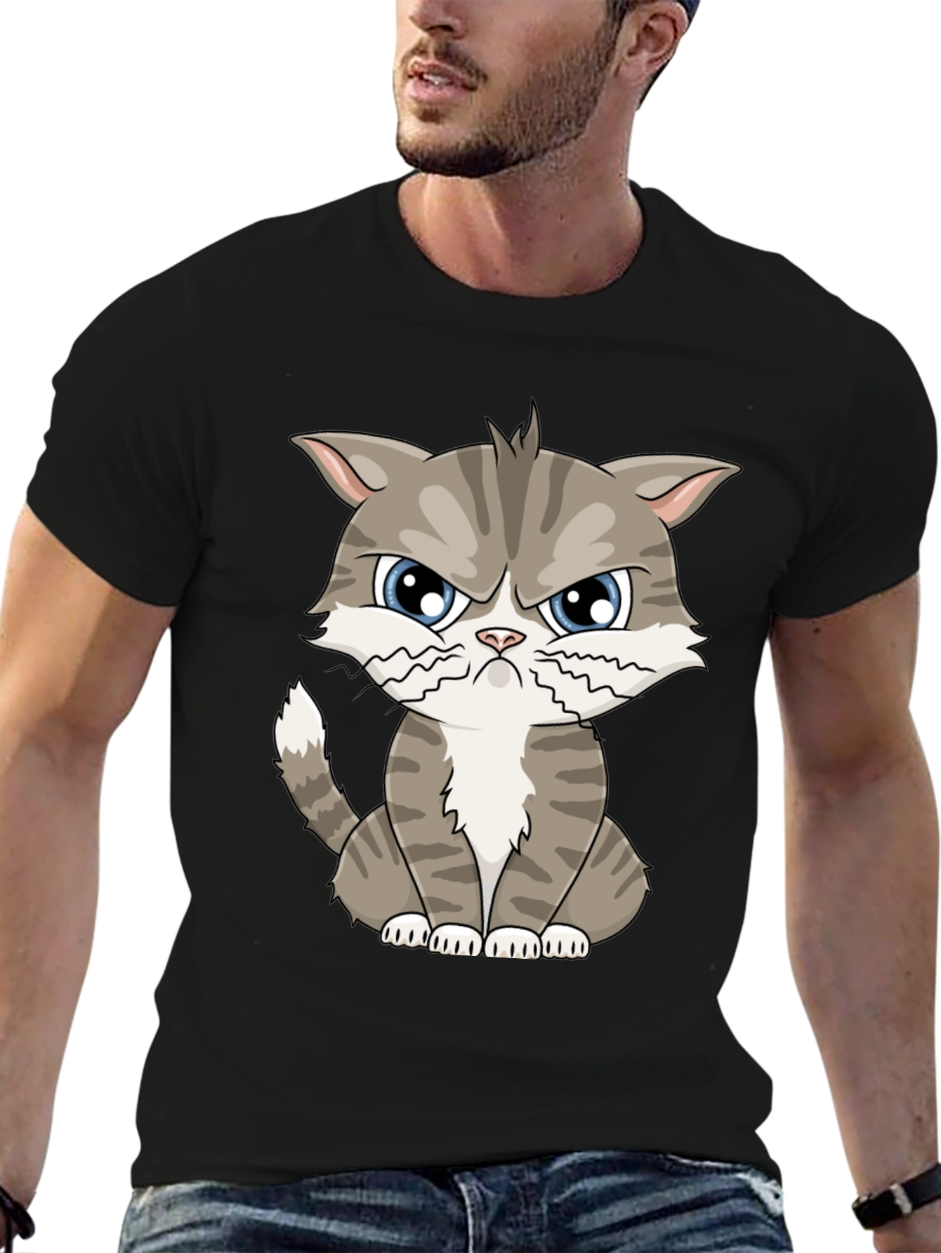 Grumpy Cat Cartoon T-Shirt - Black