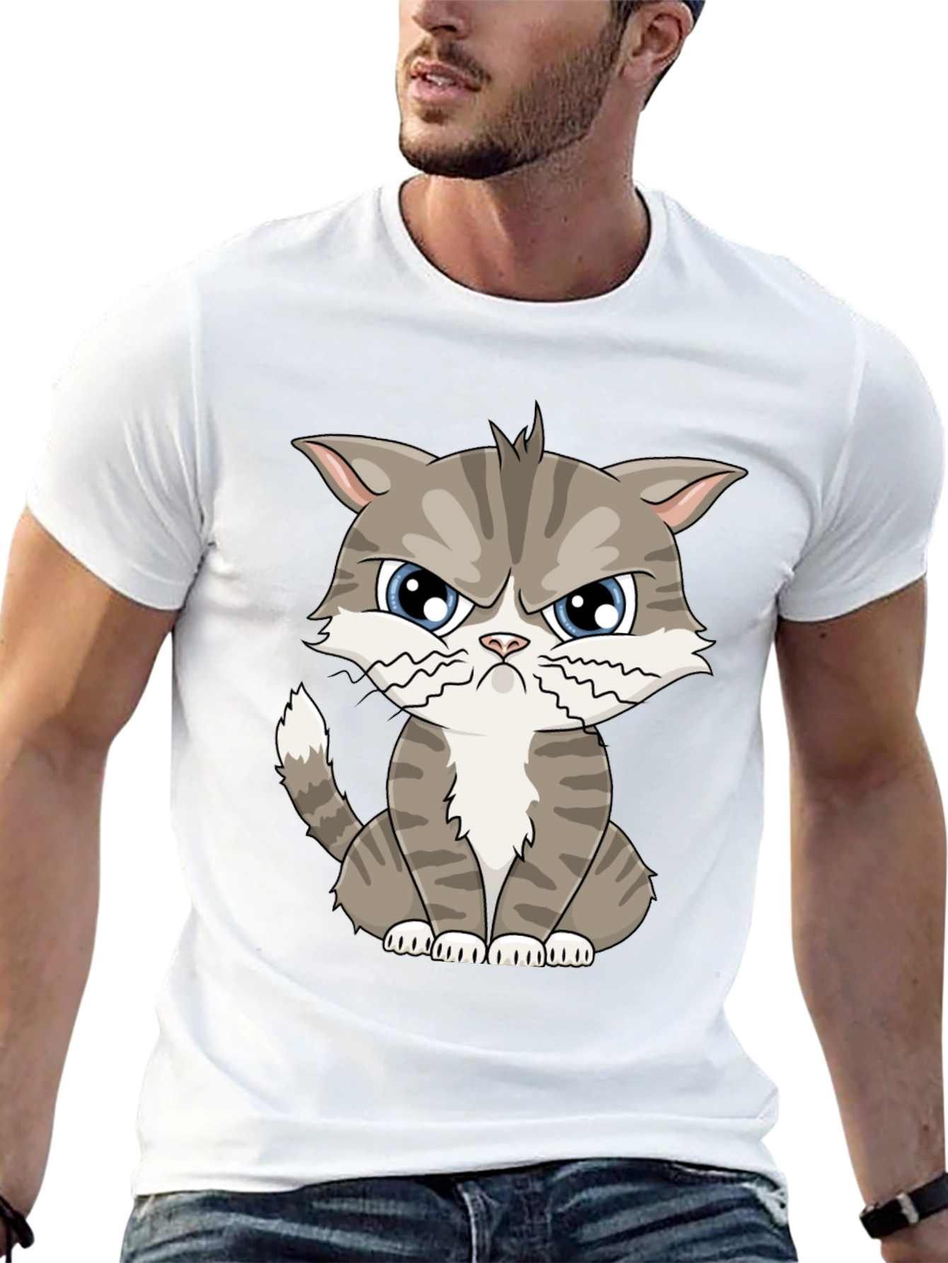 Grumpy Cat Cartoon T-Shirt - Black