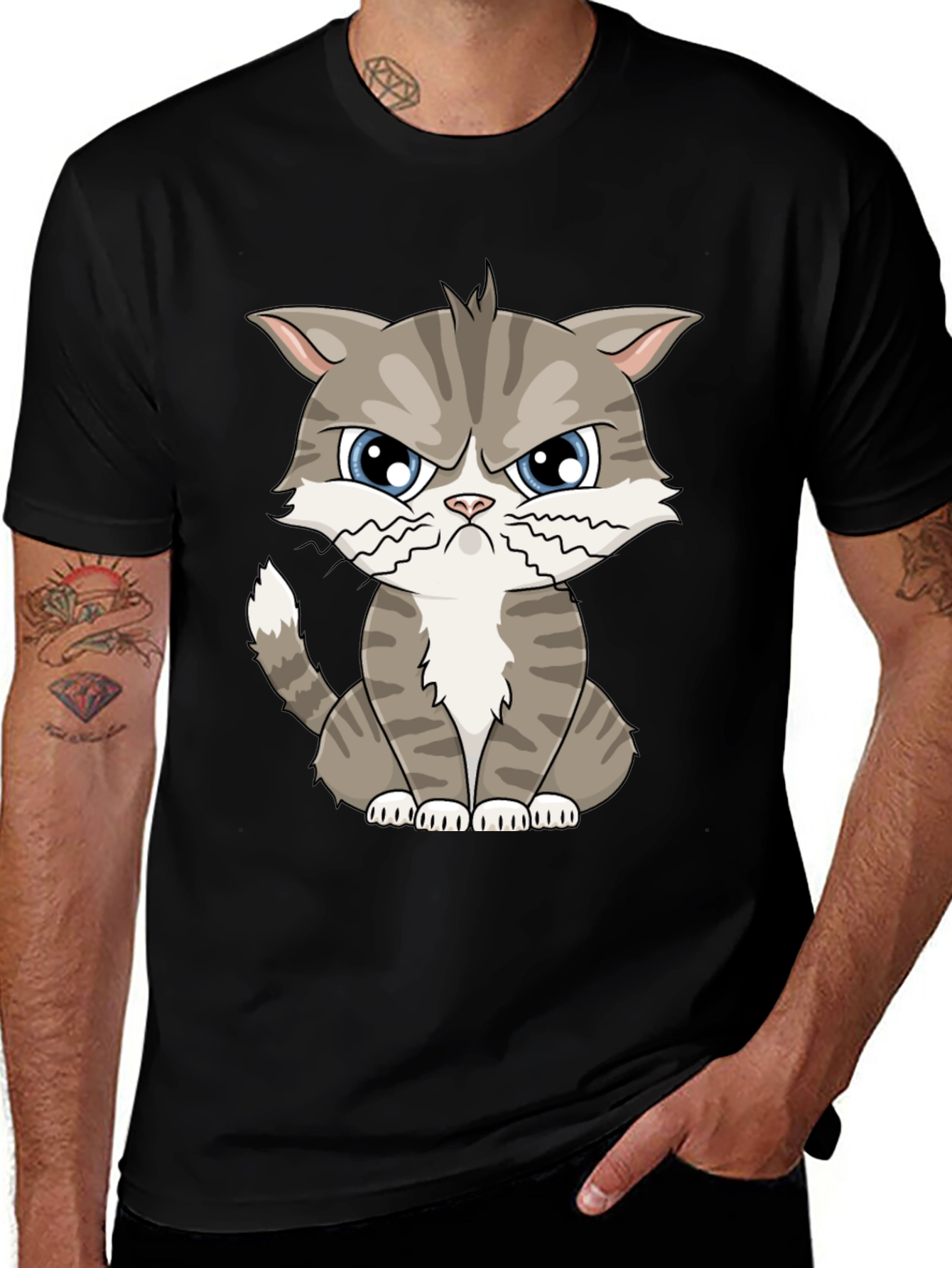 Grumpy Cat Cartoon T-Shirt - Black