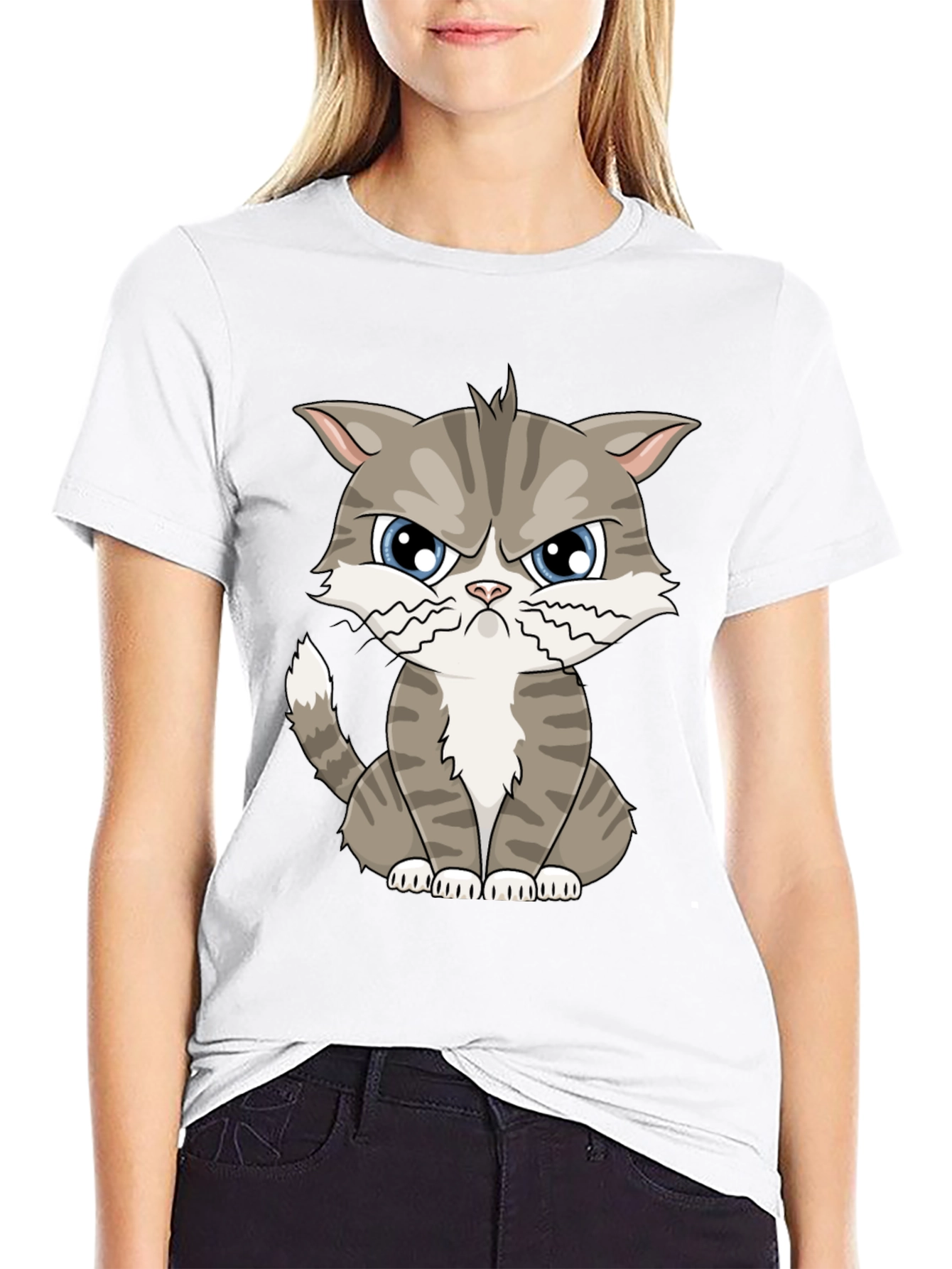 Grumpy Cat Cartoon T-Shirt - Black