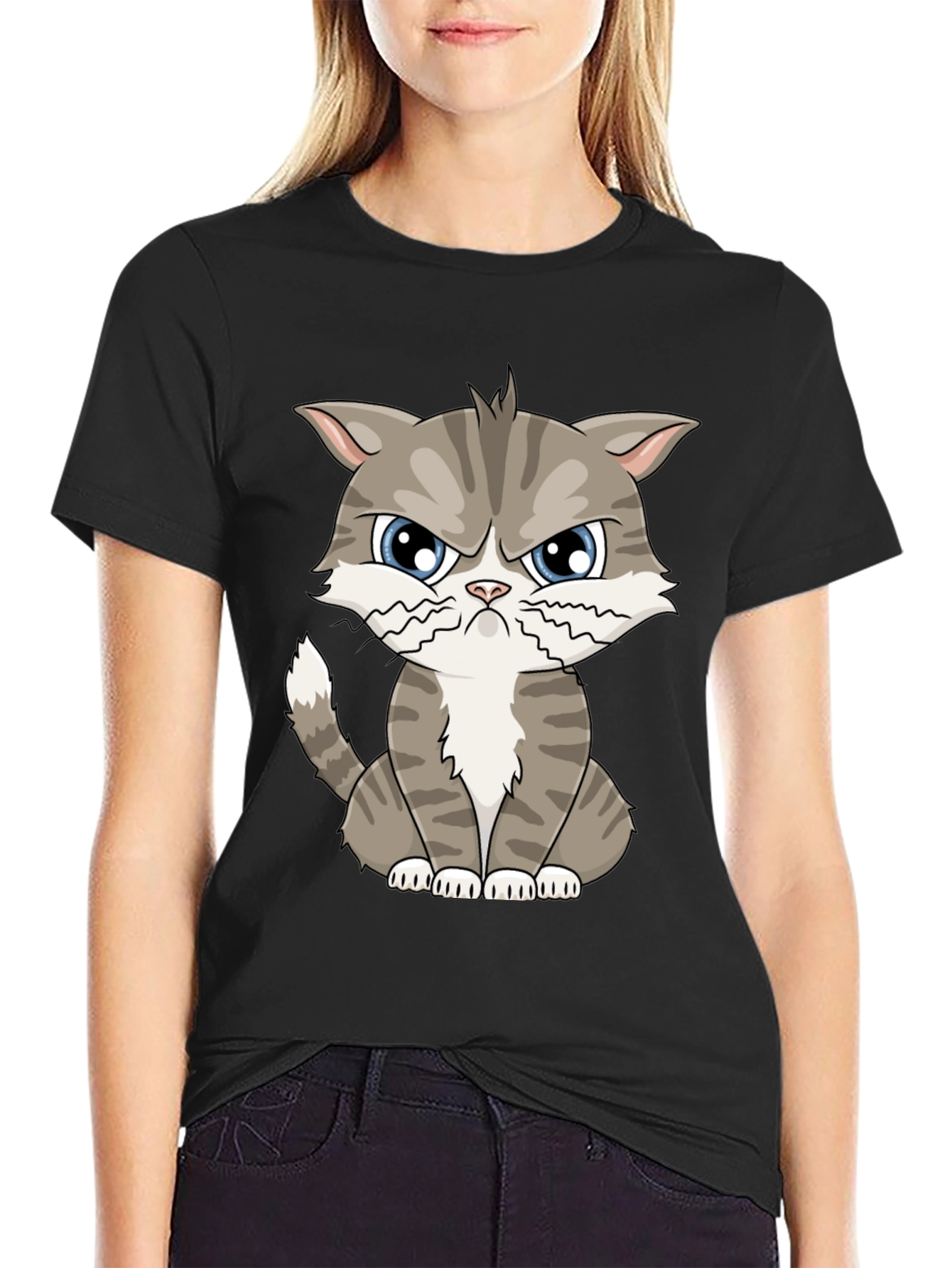 Grumpy Cat Cartoon T-Shirt - Black