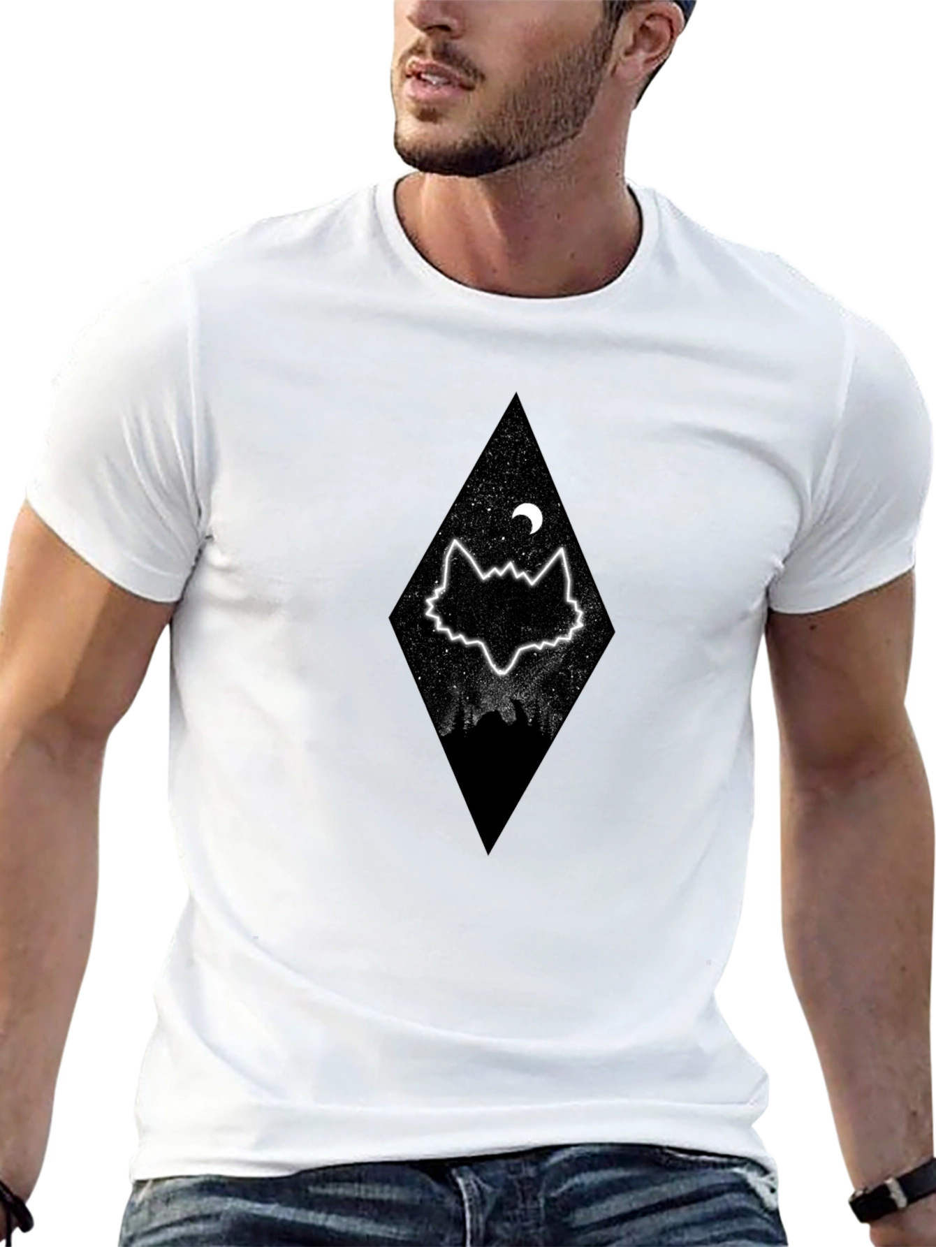 Wolf Moon Diamond Graphic Tee - Stylish Black T-Shirt