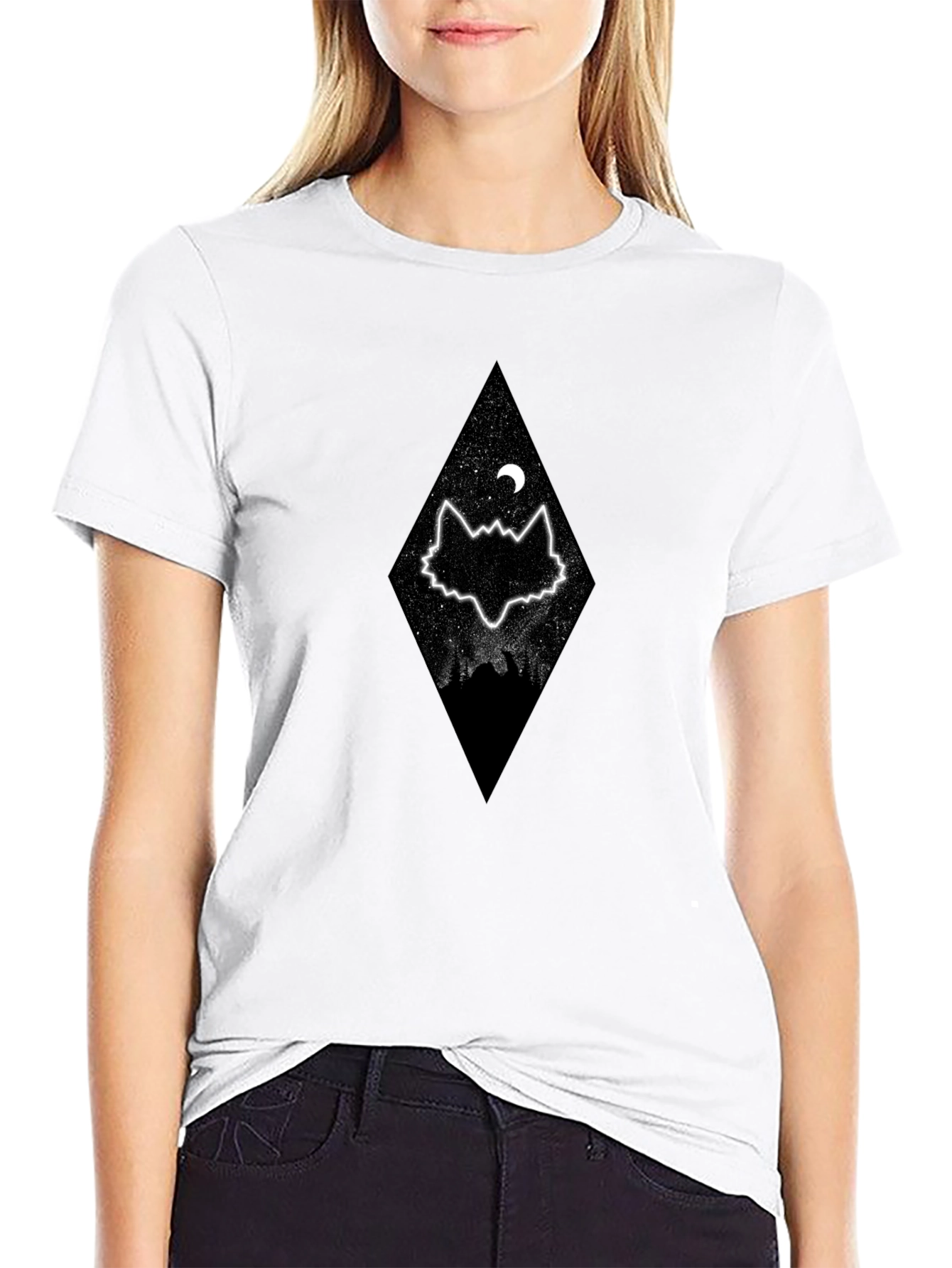 Wolf Moon Diamond Graphic Tee - Stylish Black T-Shirt