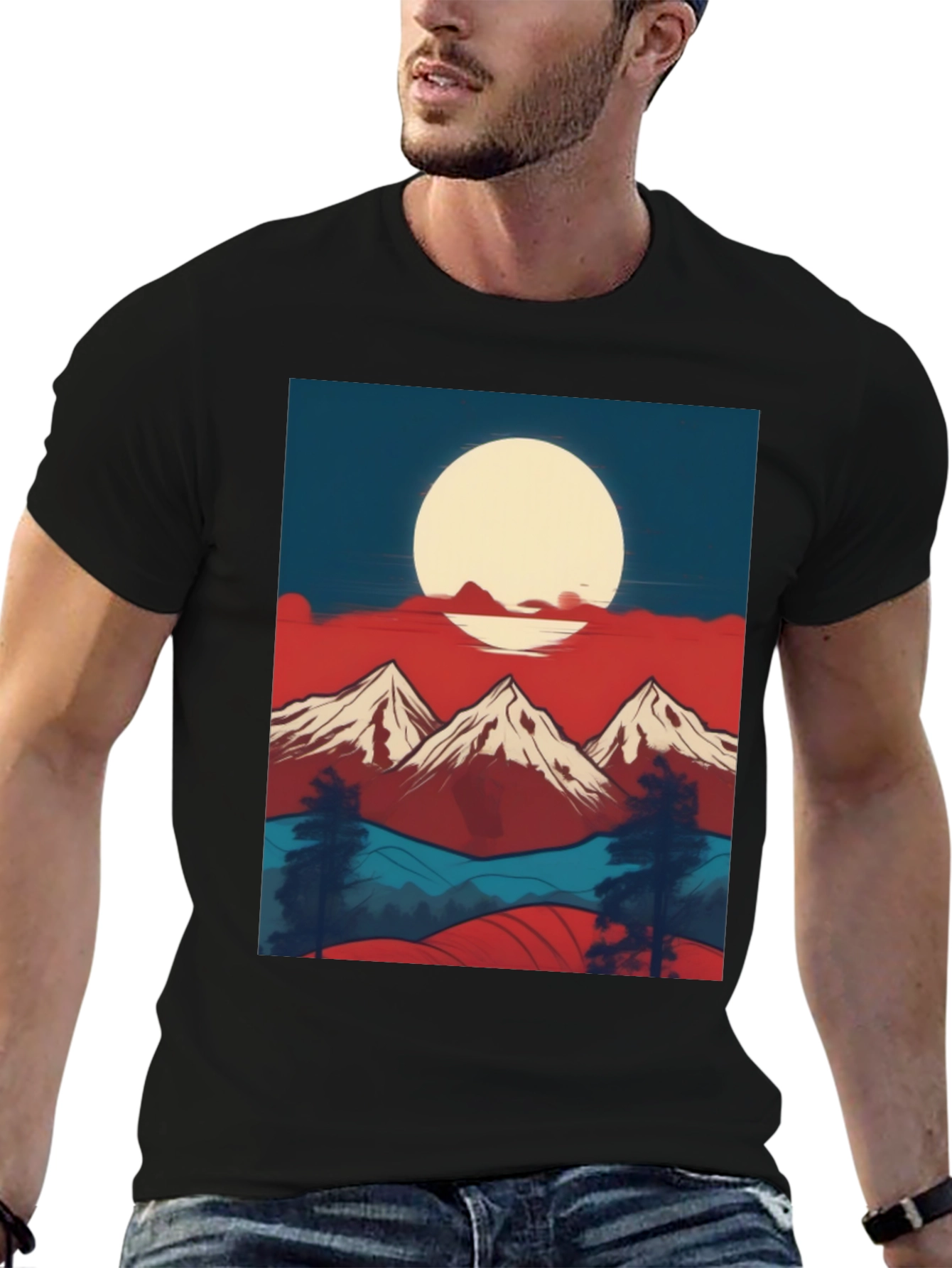 Mountain Sunset Graphic Tee - Black Casual Shirt