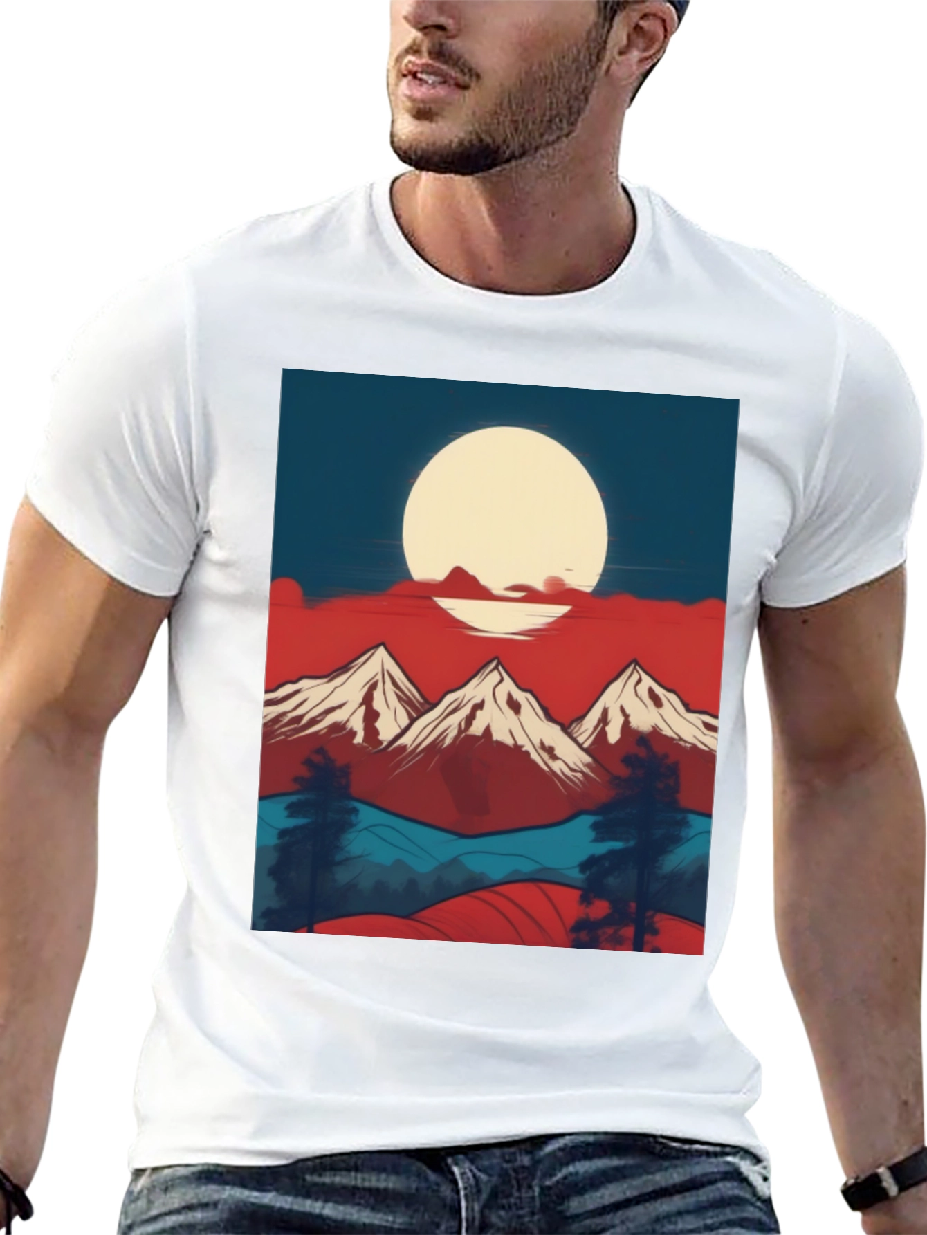 Mountain Sunset Graphic Tee - Black Casual Shirt