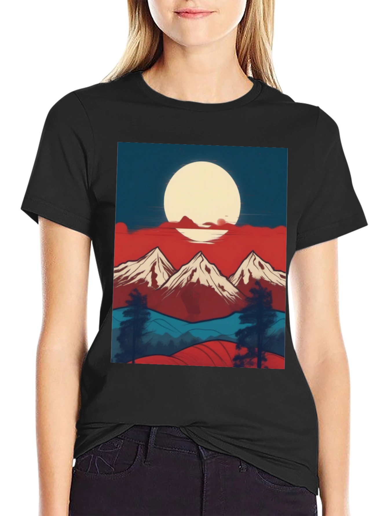 Mountain Sunset Graphic Tee - Black Casual Shirt