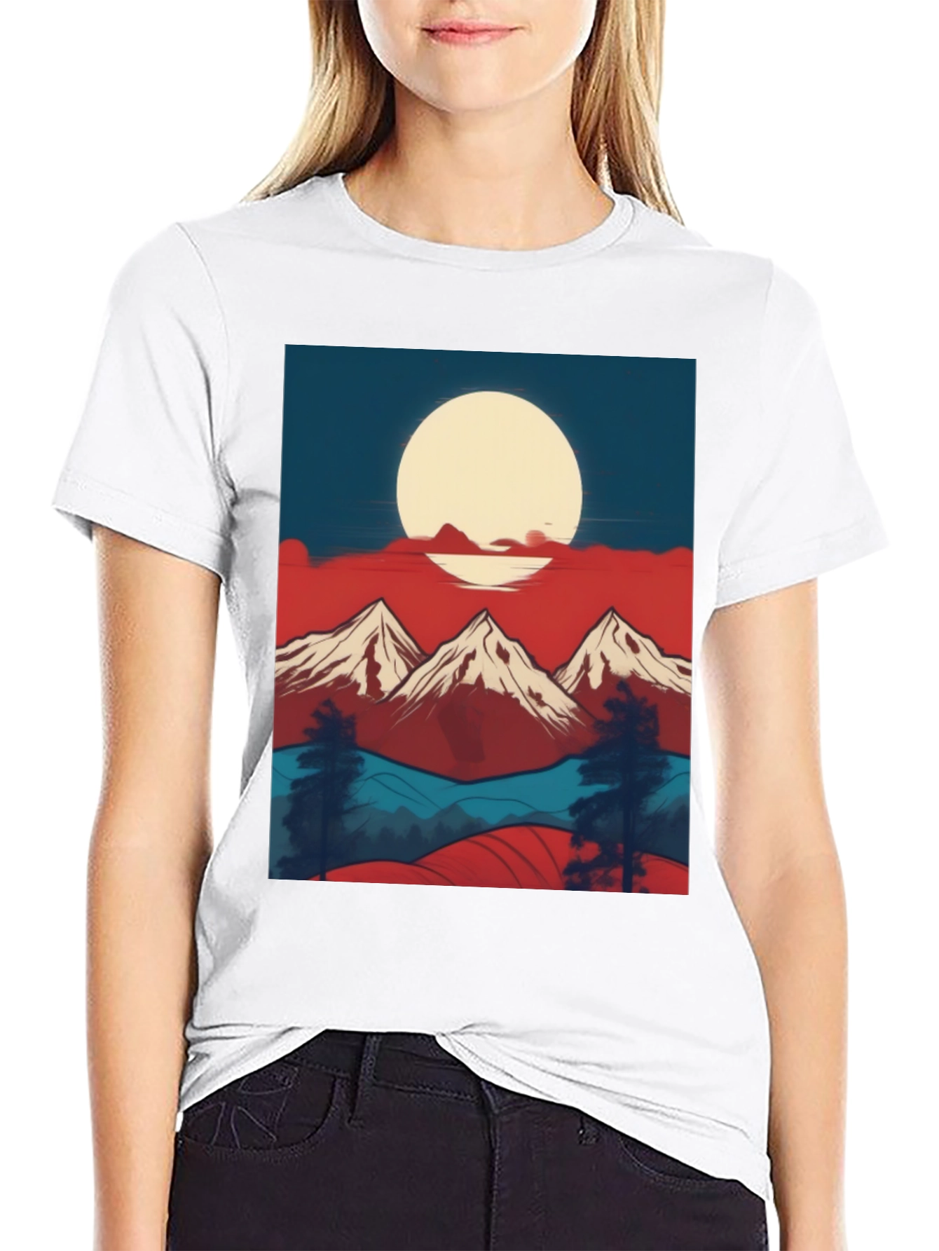 Mountain Sunset Graphic Tee - Black Casual Shirt