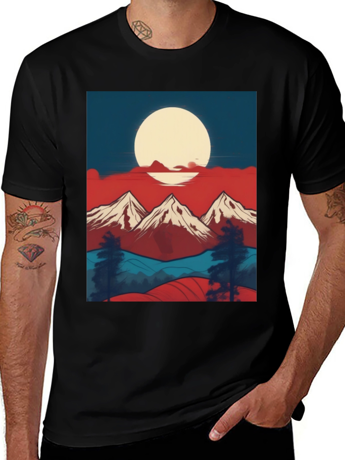 Mountain Sunset Graphic Tee - Black Casual Shirt