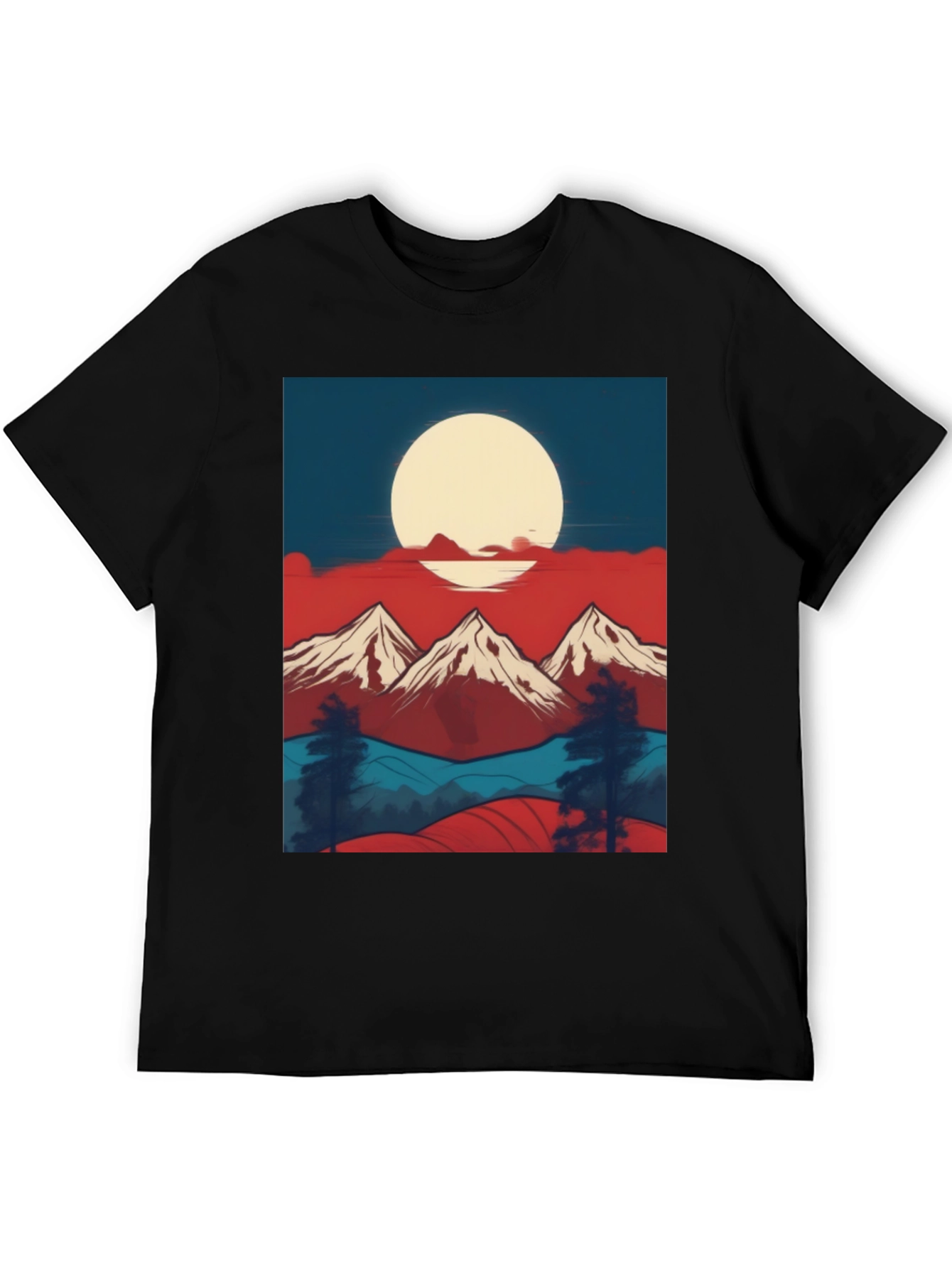 Mountain Sunset Graphic Tee - Black Casual Shirt