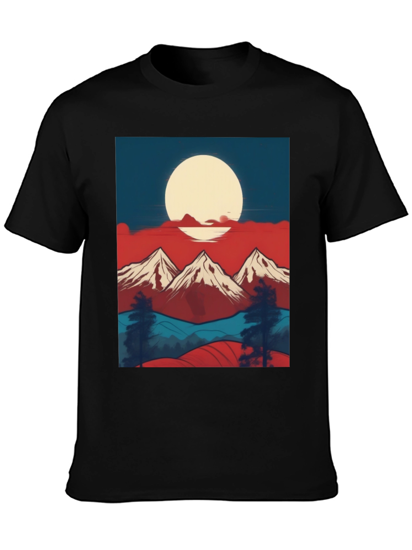 Mountain Sunset Graphic Tee - Black Casual Shirt