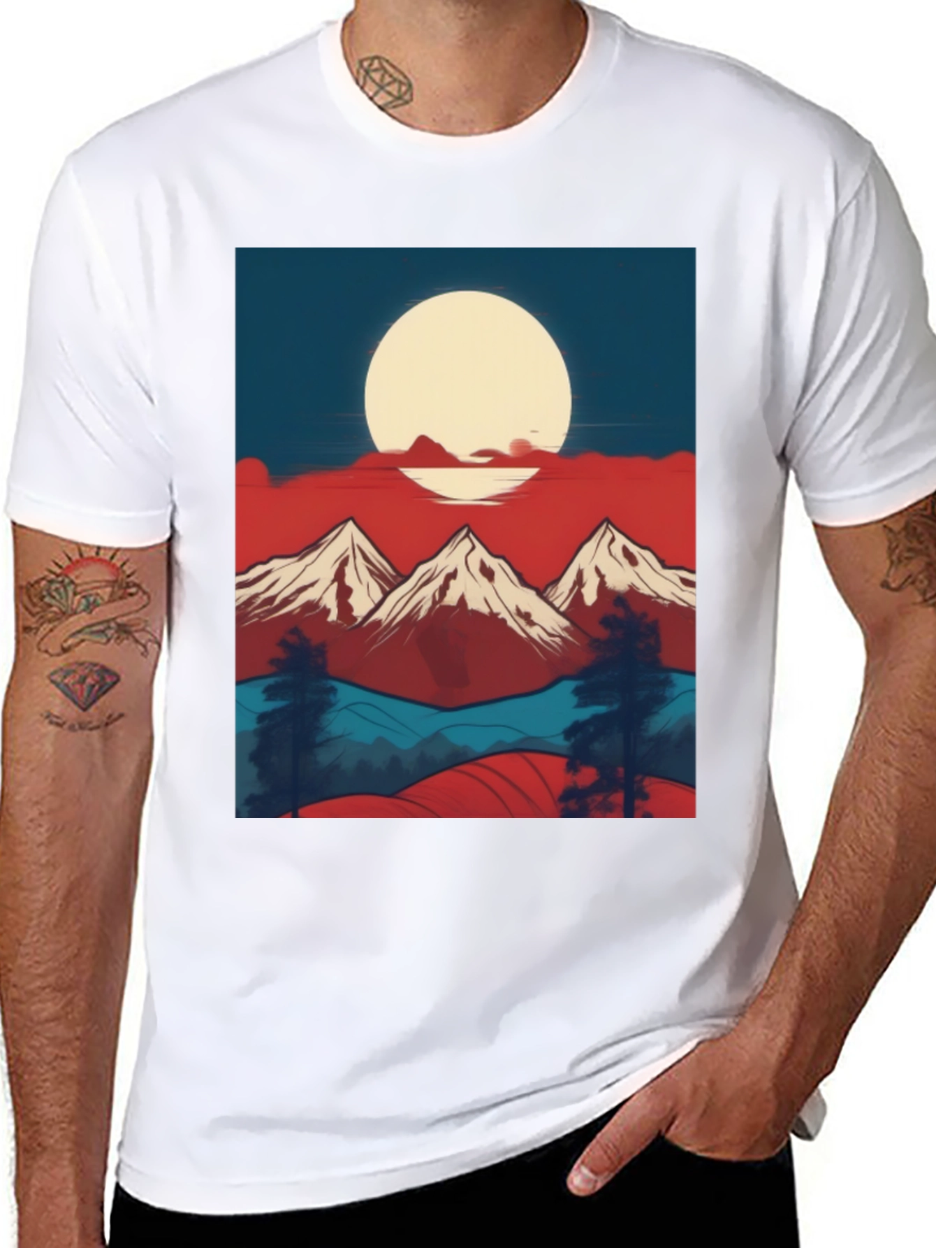 Mountain Sunset Graphic Tee - Black Casual Shirt