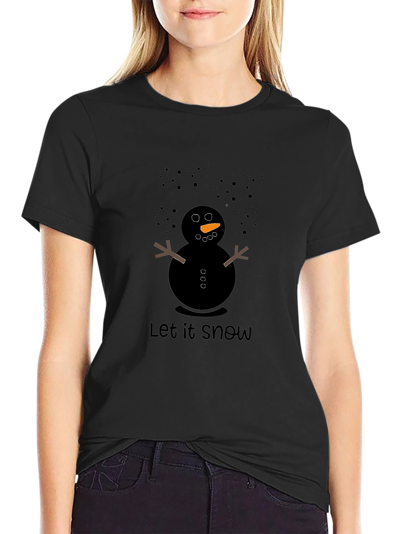 Let it Snow Snowman Black T-Shirt