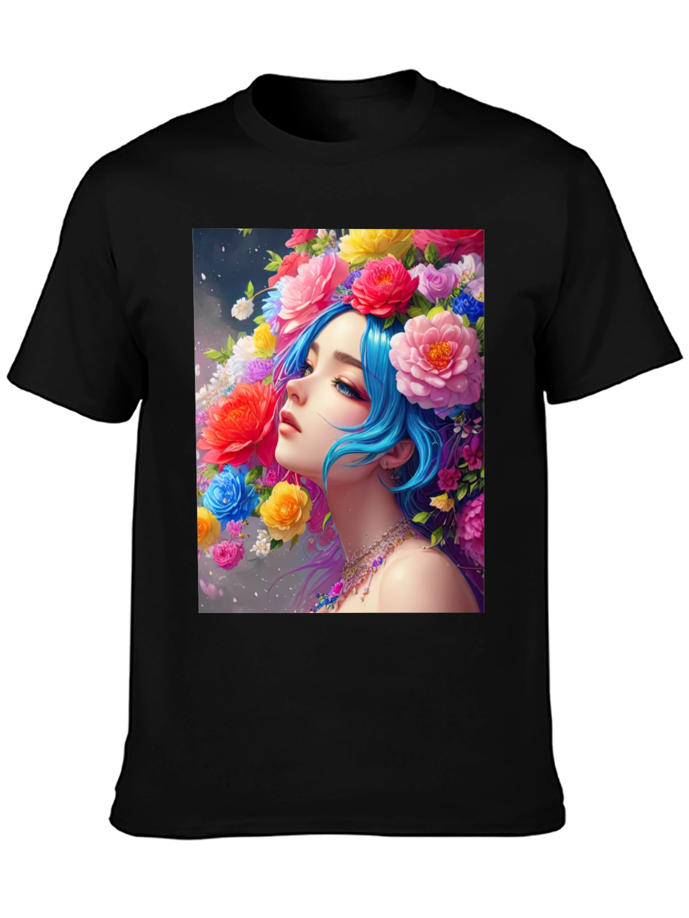Floral Portrait Black Tee