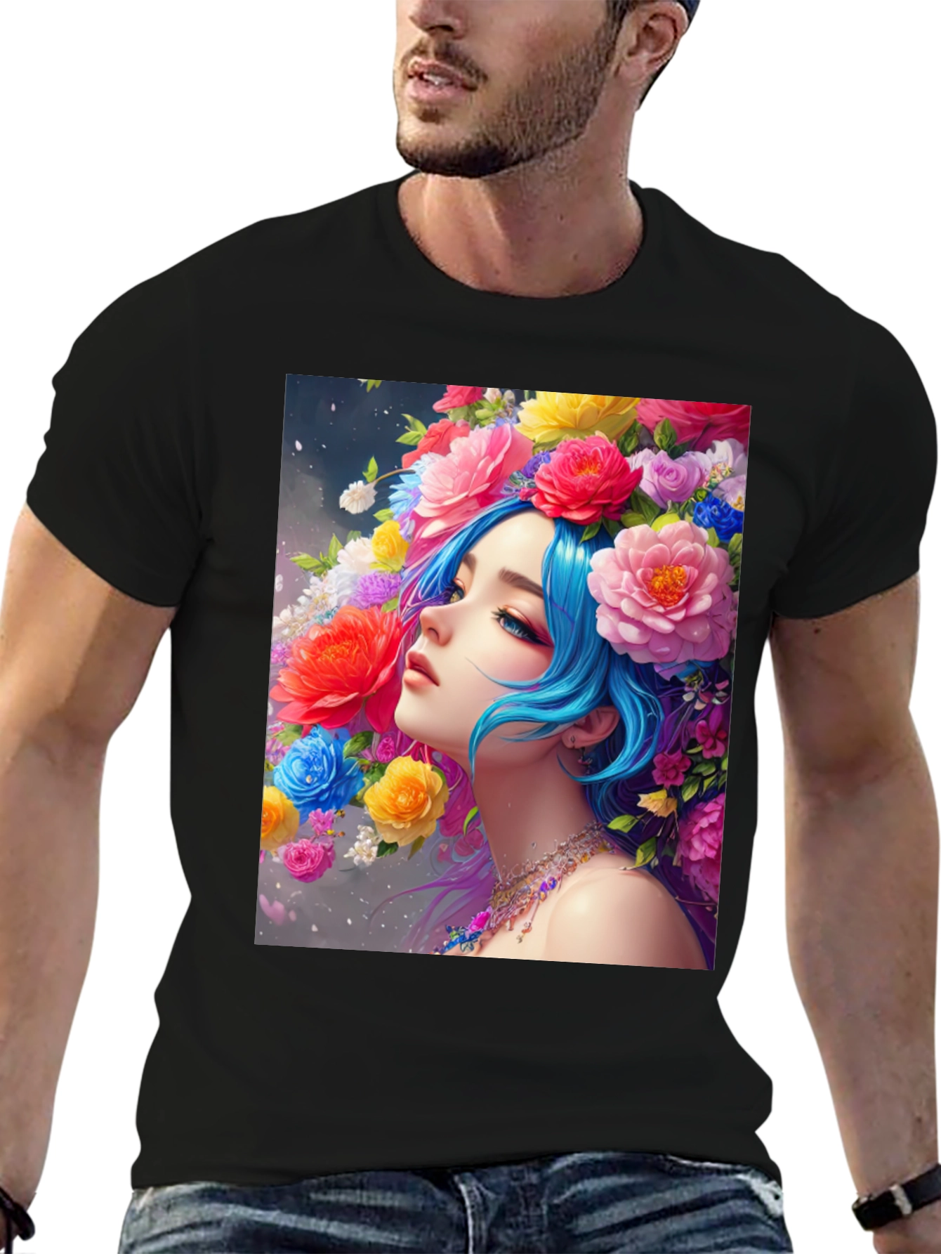 Floral Portrait Black Tee