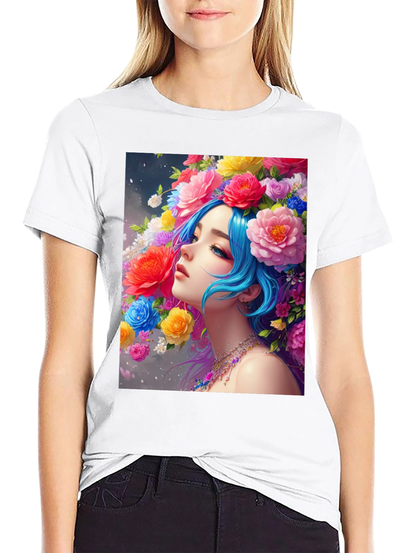Floral Portrait Black Tee