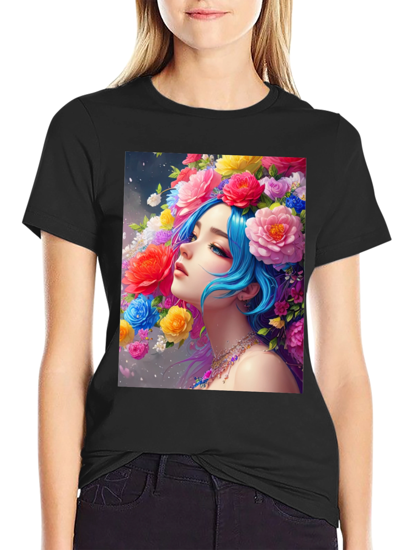 Floral Portrait Black Tee