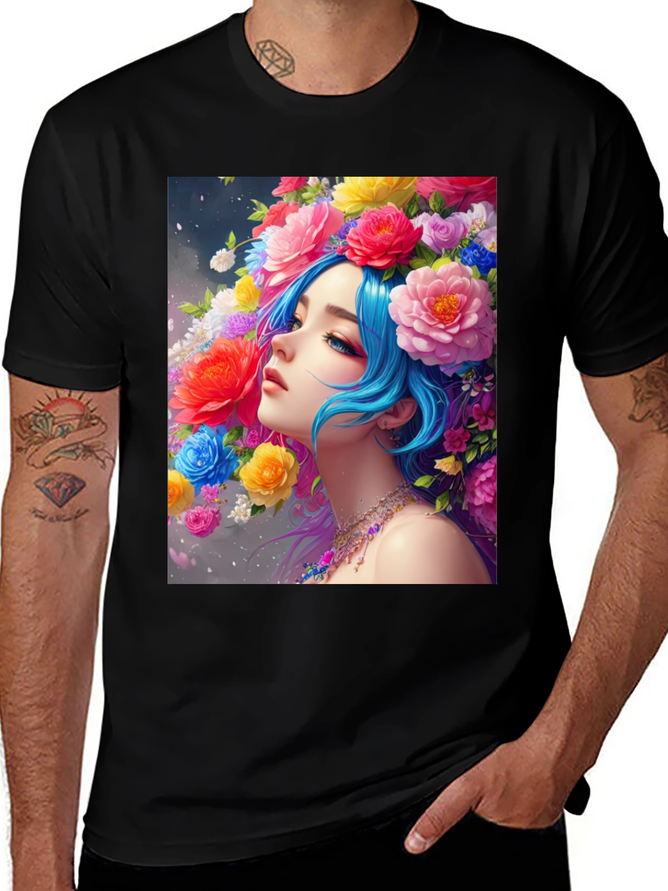 Floral Portrait Black Tee