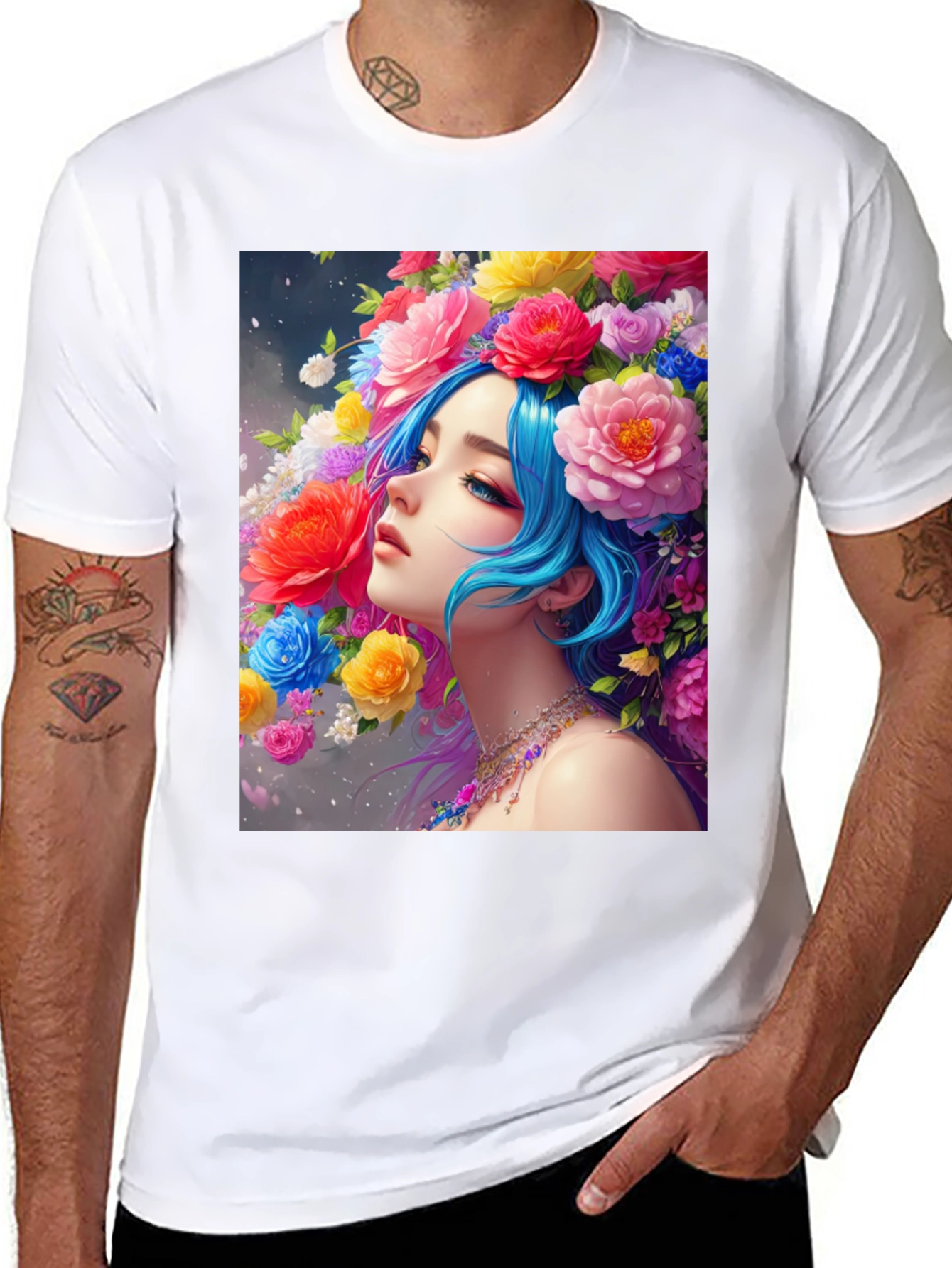 Floral Portrait Black Tee
