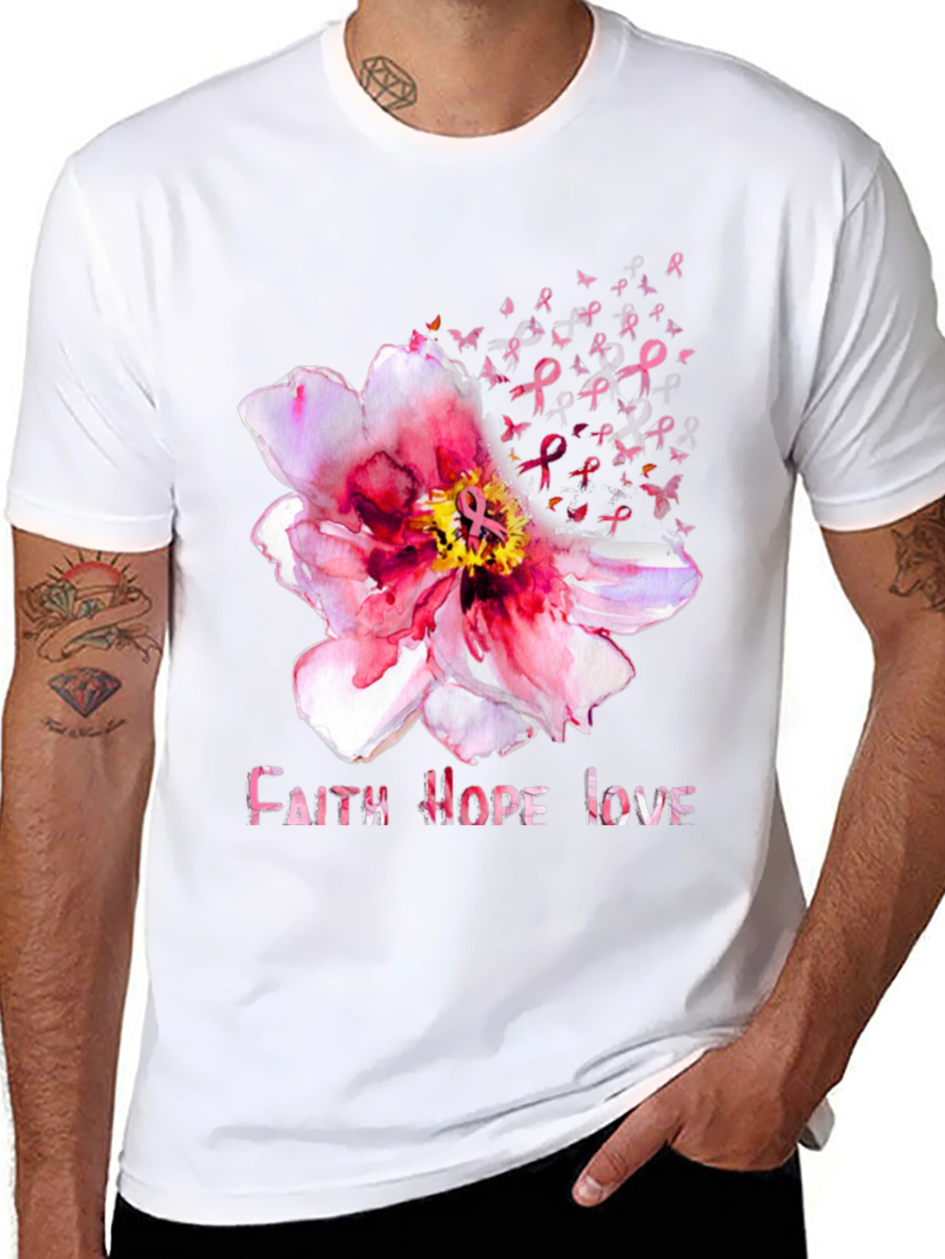 Faith Hope Love Breast Cancer Awareness Tee