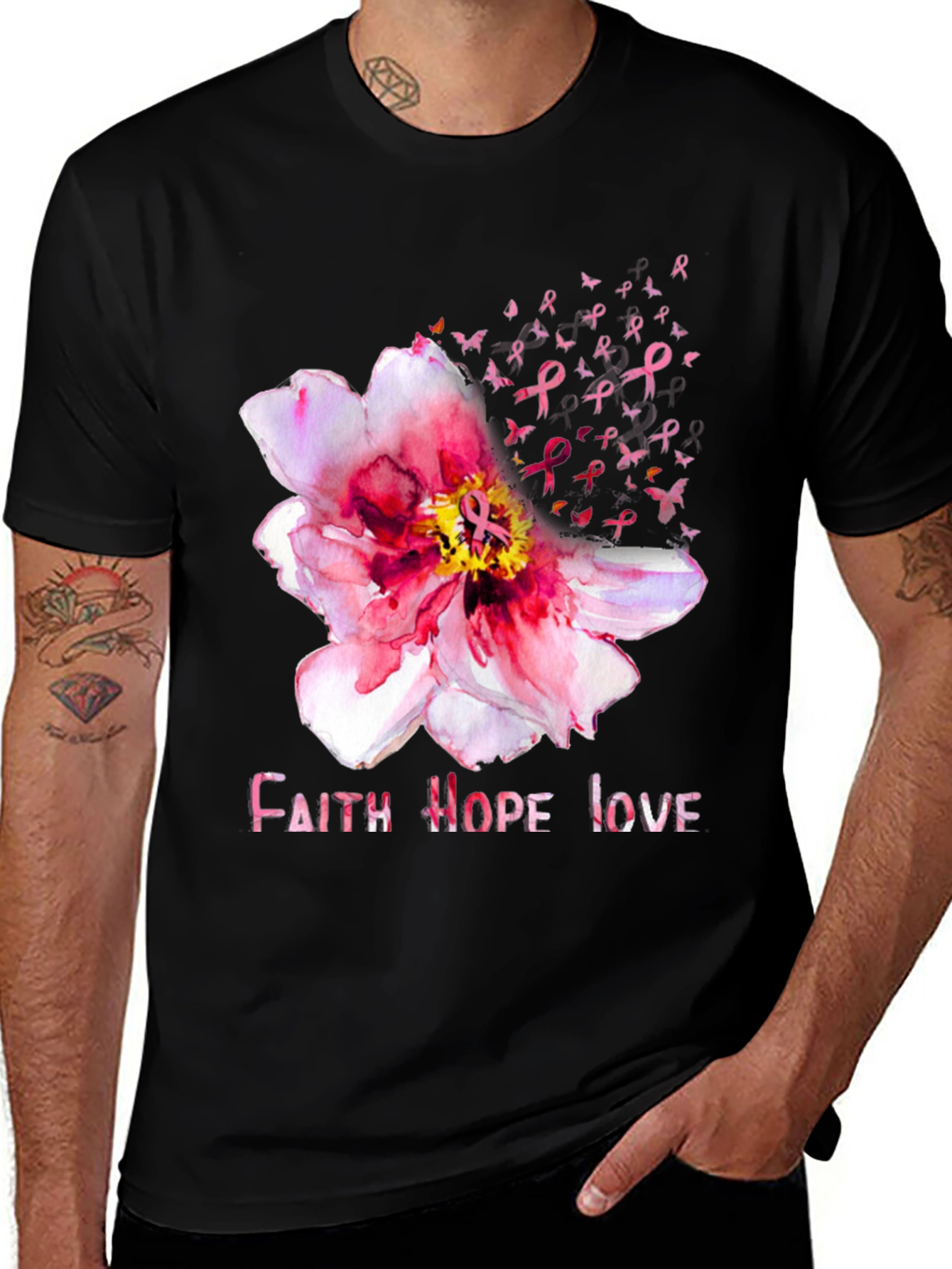 Faith Hope Love Breast Cancer Awareness Tee