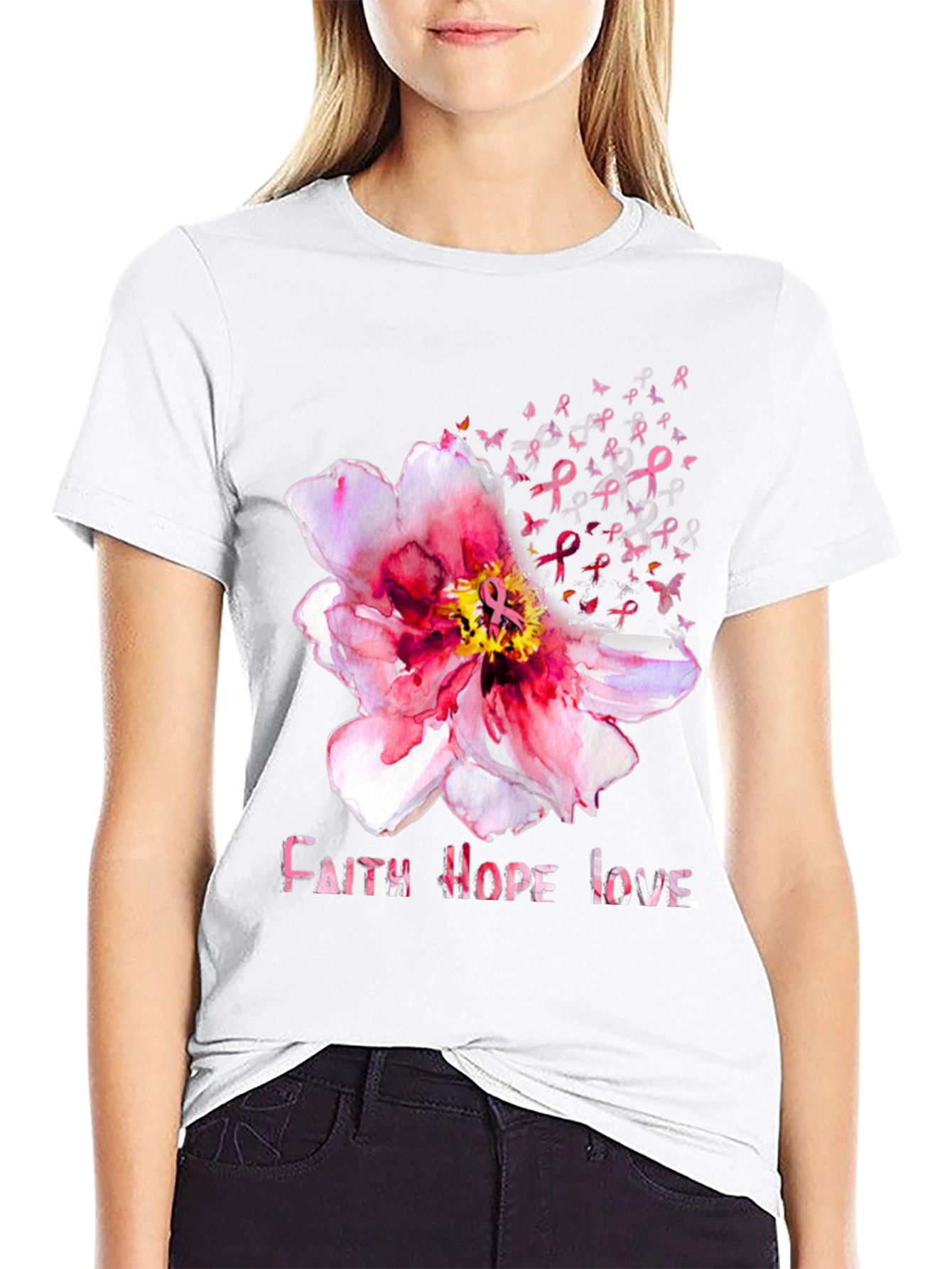 Faith Hope Love Breast Cancer Awareness Tee