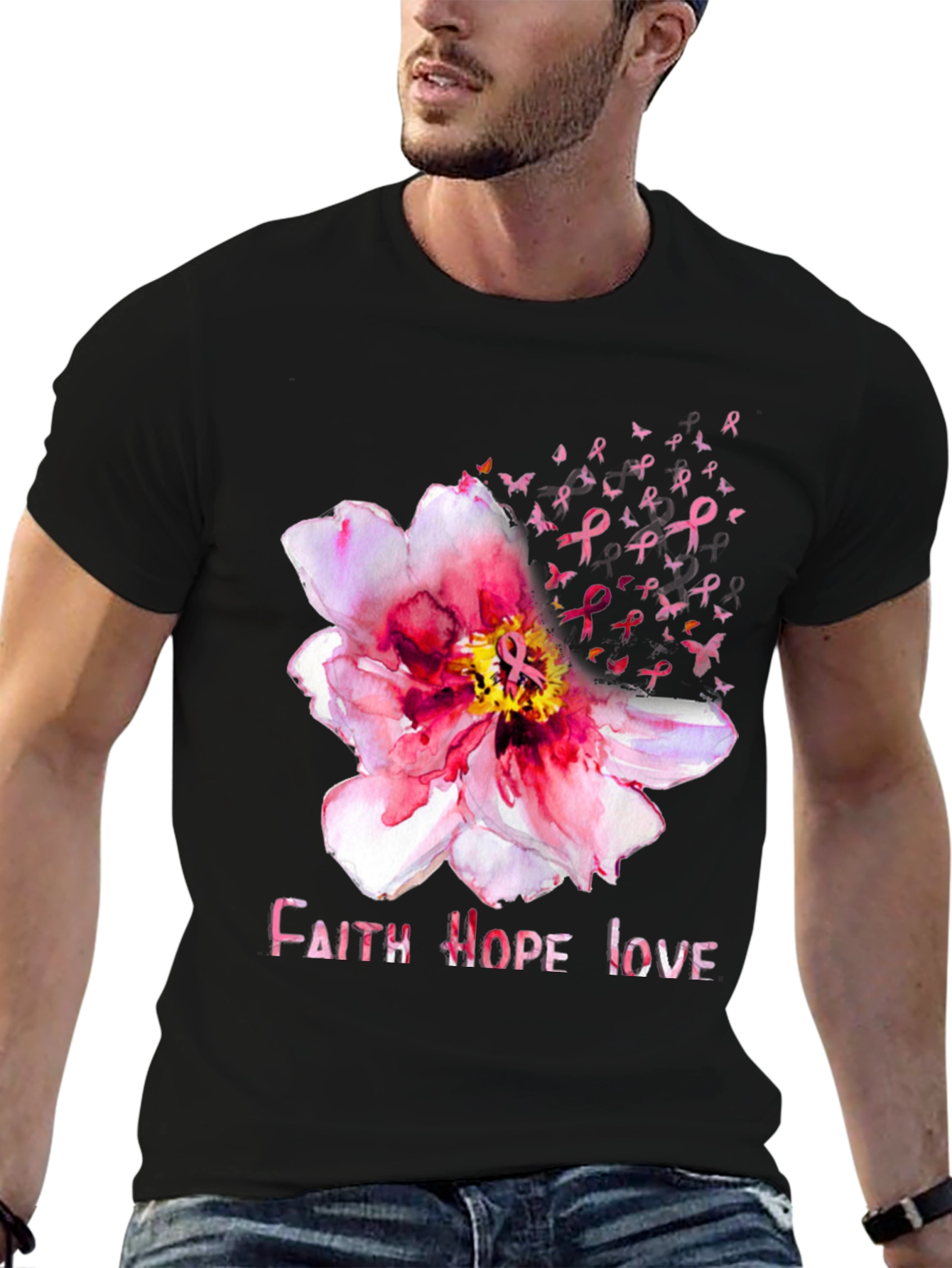Faith Hope Love Breast Cancer Awareness Tee