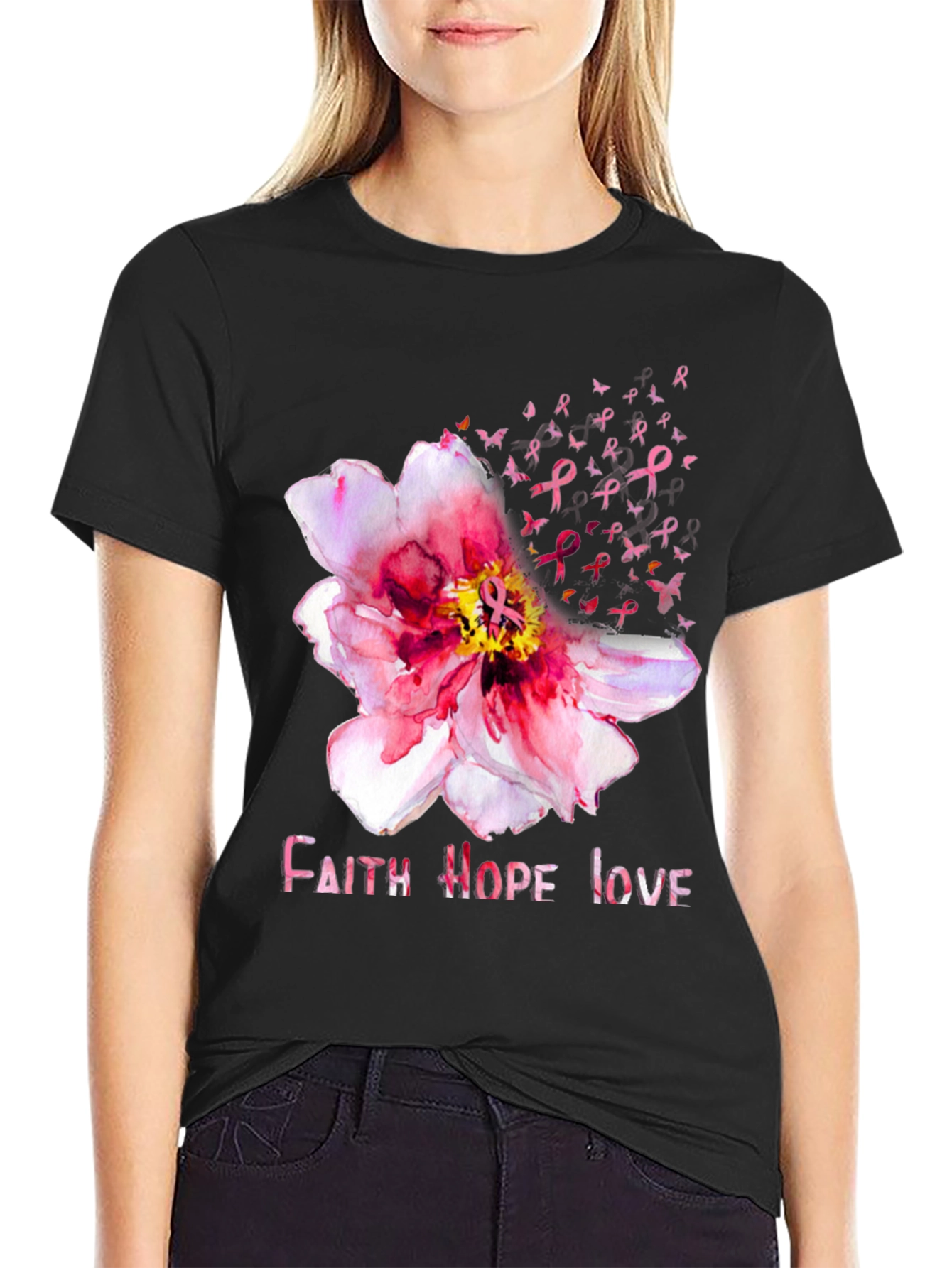 Faith Hope Love Breast Cancer Awareness Tee