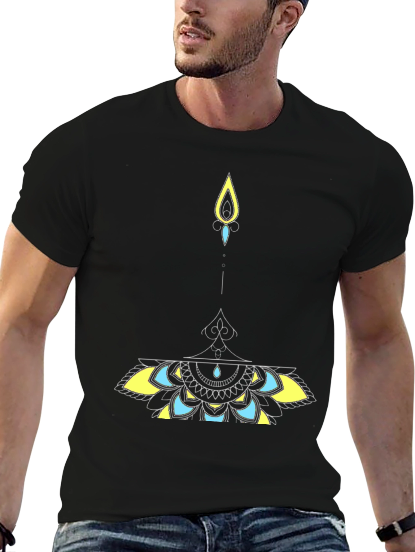 Mens Black Tee with Artistic Graphic